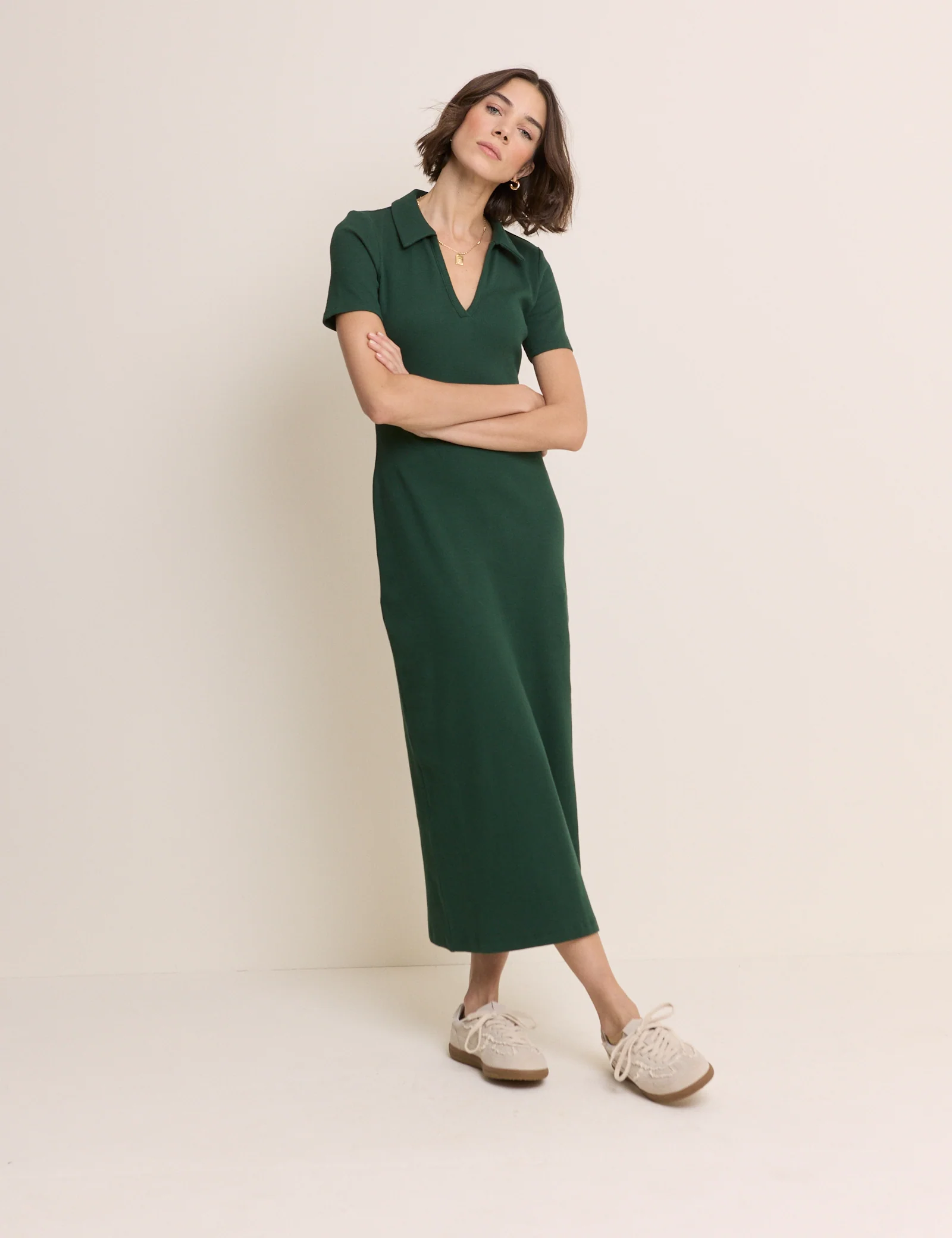 Green Clarey Polo Jersey Midi Dress - Image 3