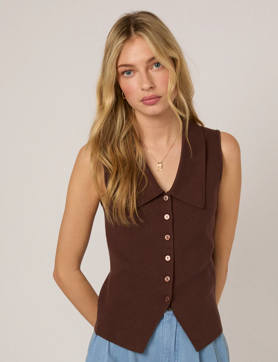 Brown Knitted Collared Waistcoat