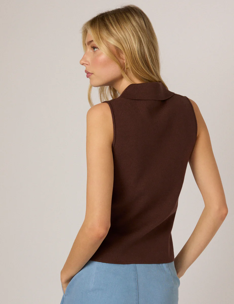 Brown Knitted Collared Waistcoat - Image 5