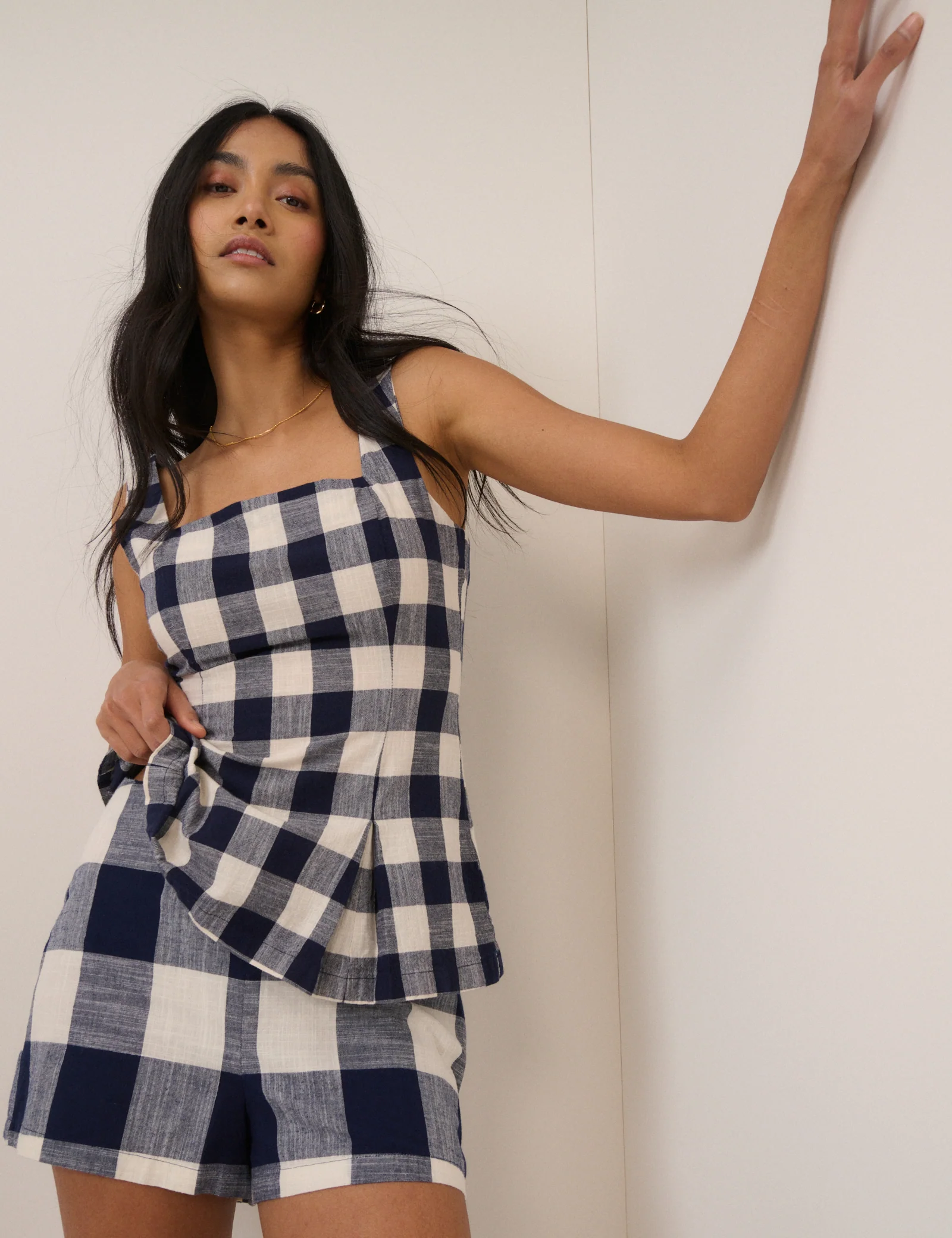 Navy Gingham Mini Shorts - Image 3