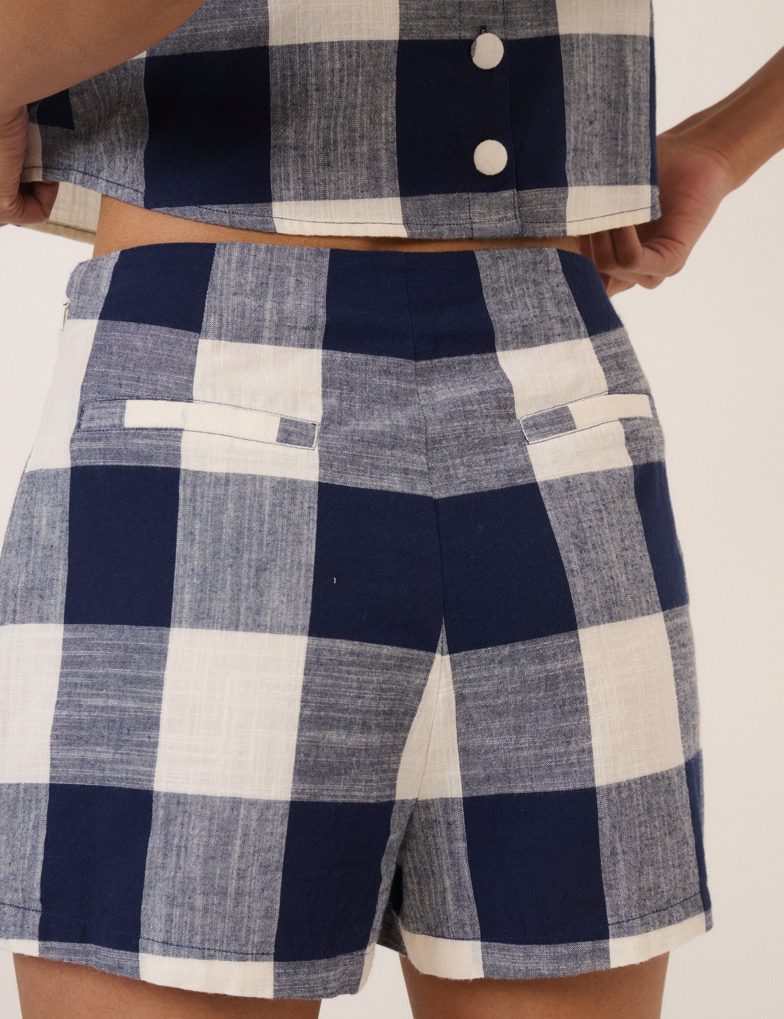 Navy Gingham Mini Shorts - Image 5