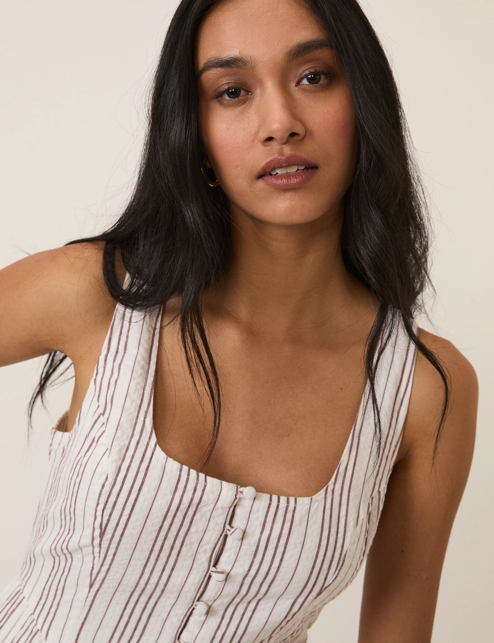White Pinstripe Cora Jumpsuit - Image 4