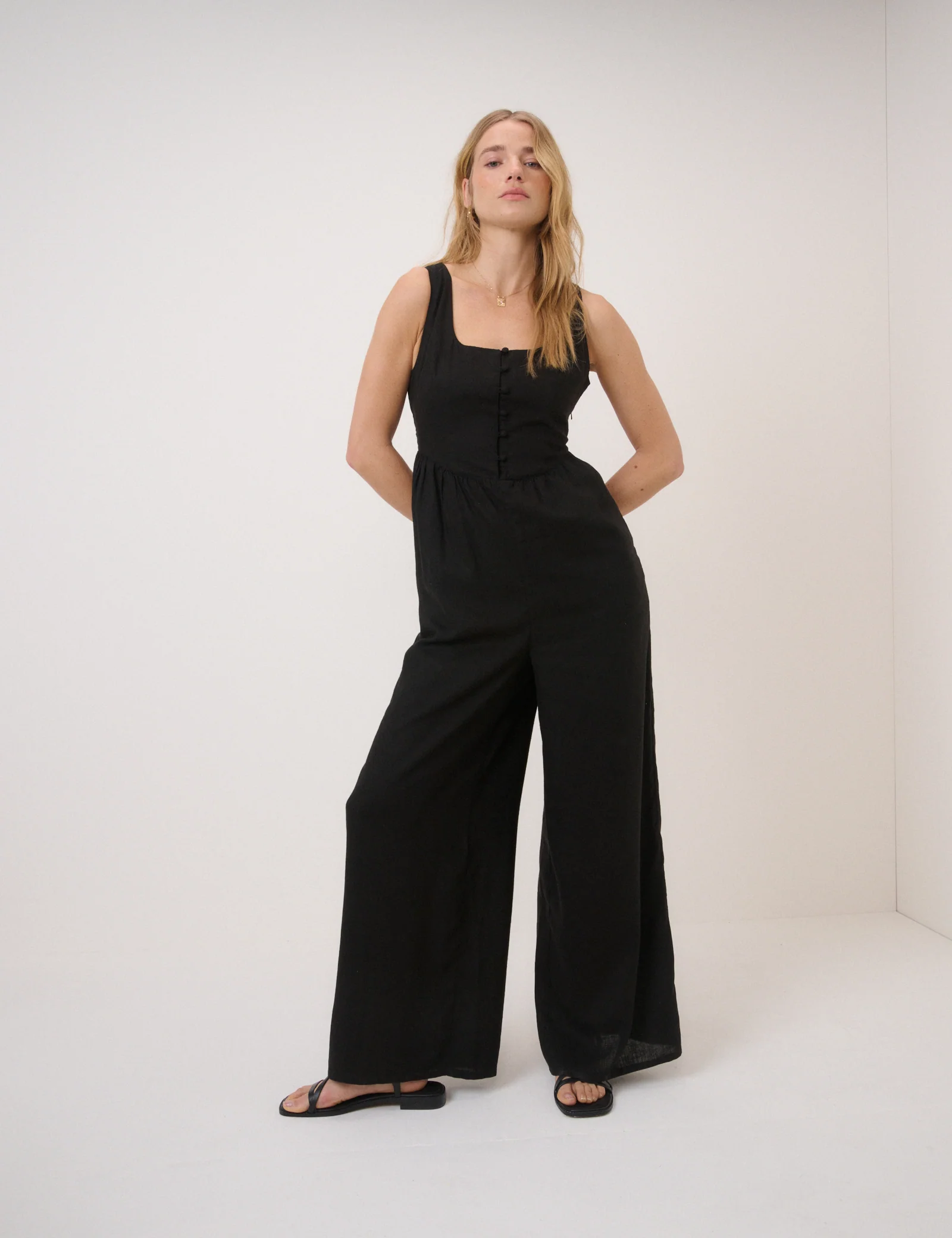 Black Square Neck Cora Jumpsuit - Image 3