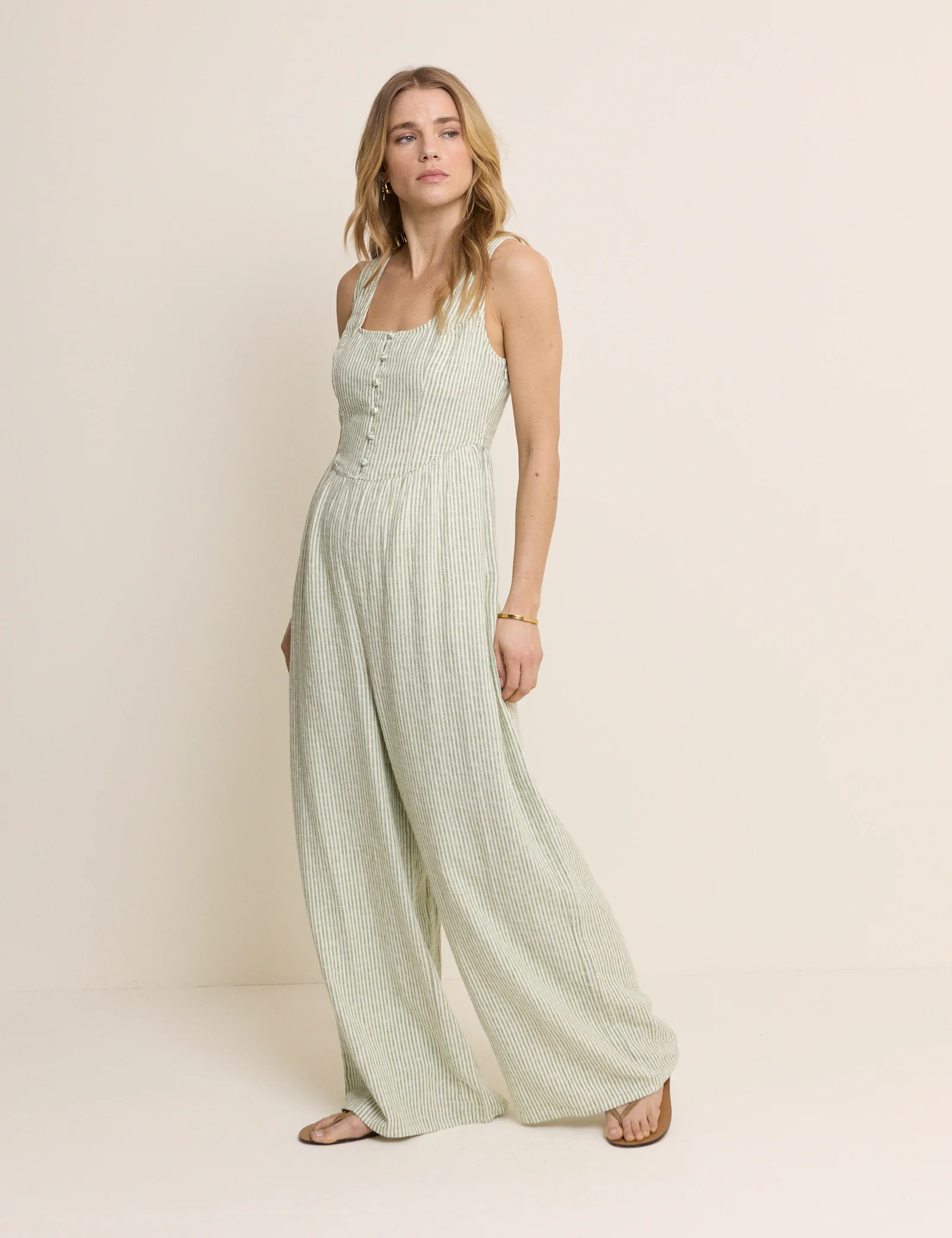 Green Pinstriped Cora Jumpsuit