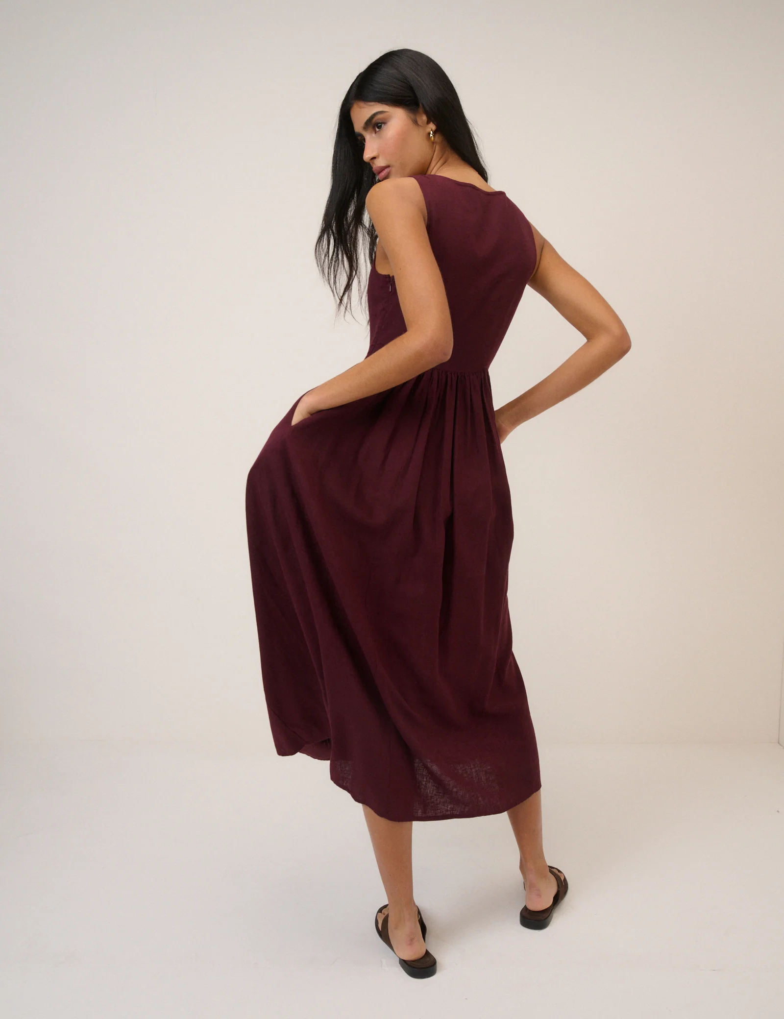 Plum Linen-blend Cora Midi Dress - Image 5