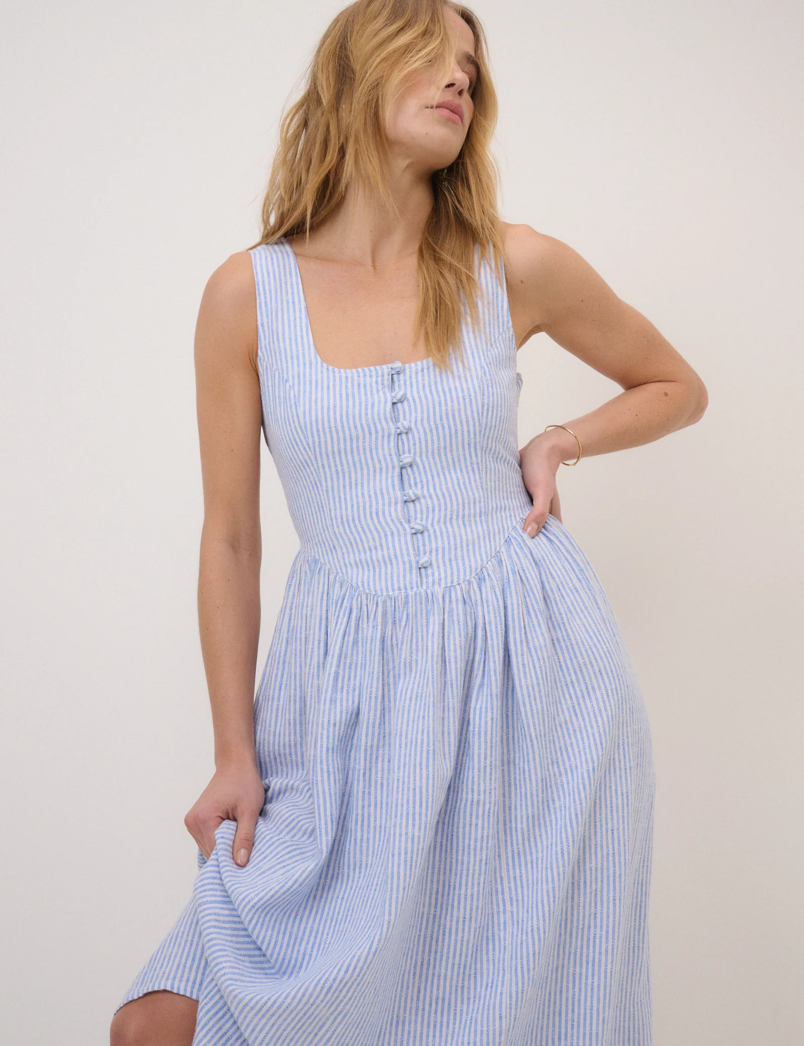Blue Pinstripe Cora Midi Dress - Image 2