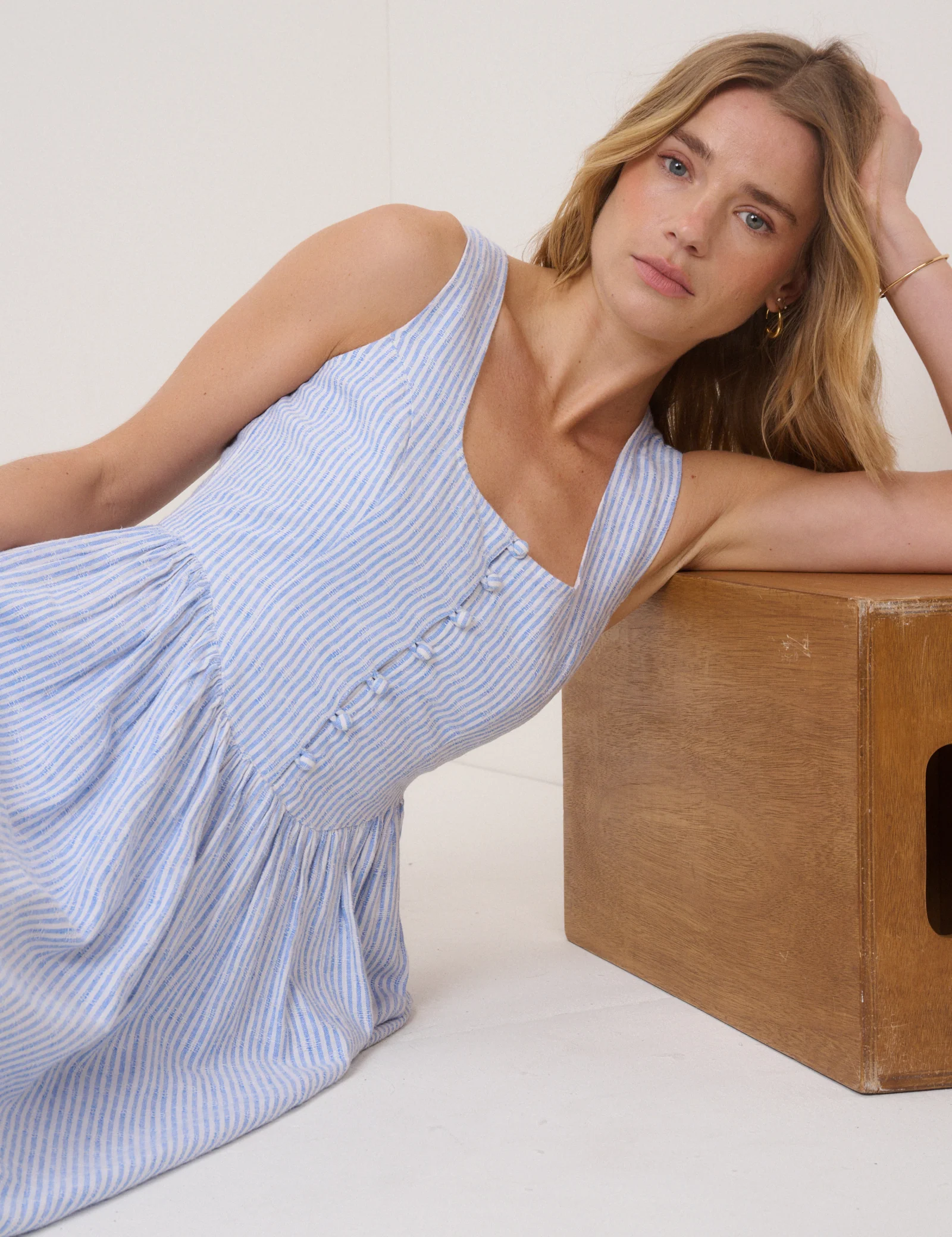 Blue Pinstripe Cora Midi Dress - Image 5