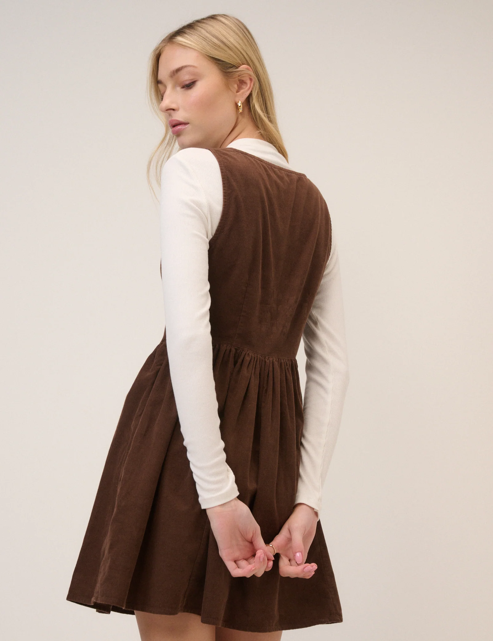 Brown Cord Cora Mini Pinafore Dress - Image 5