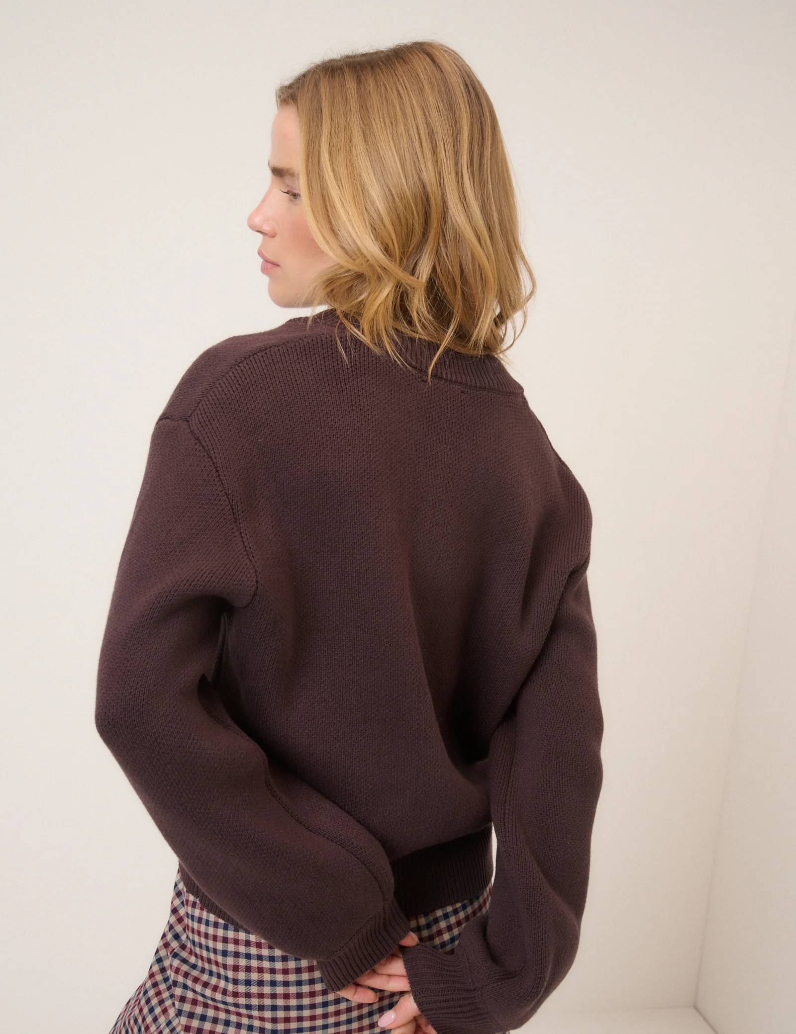 Brown Stitch Bomber Cardigan - Image 5