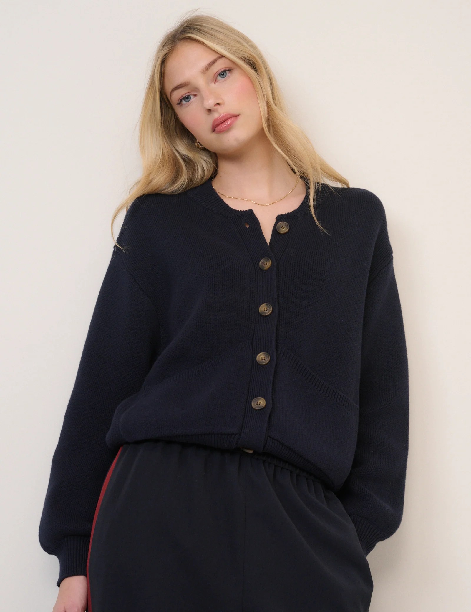 Navy Stitch Bomber Cardigan - Image 2