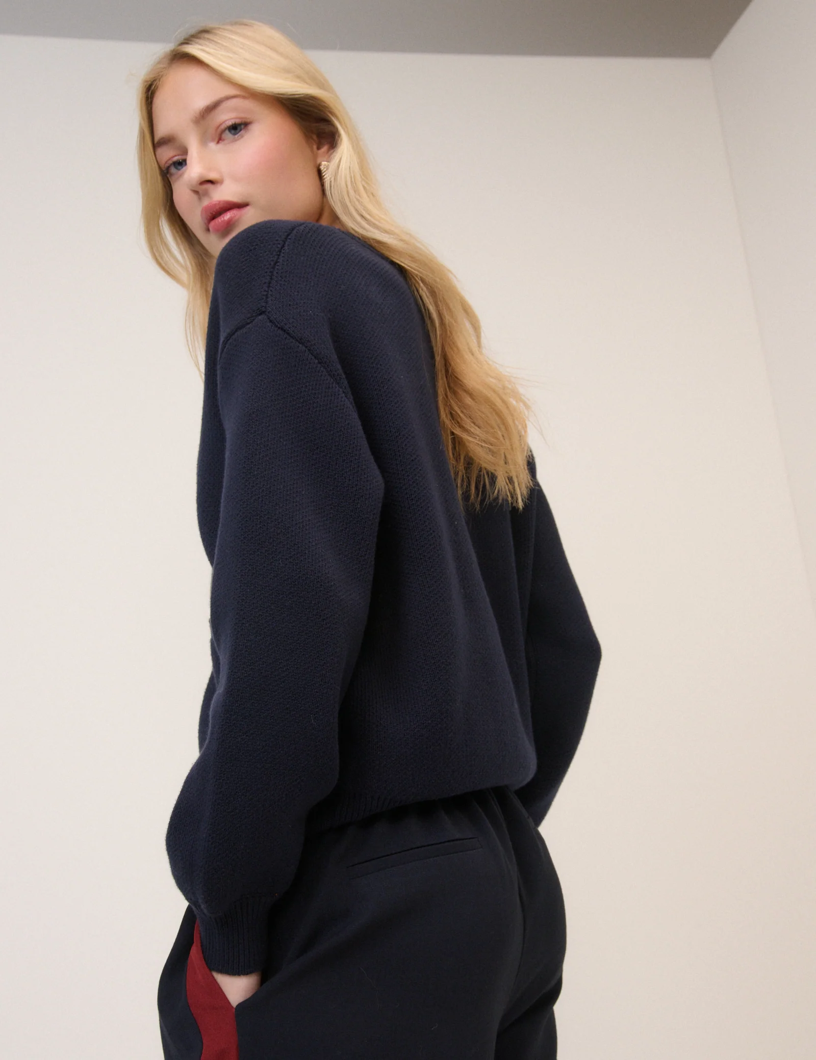 Navy Stitch Bomber Cardigan - Image 5