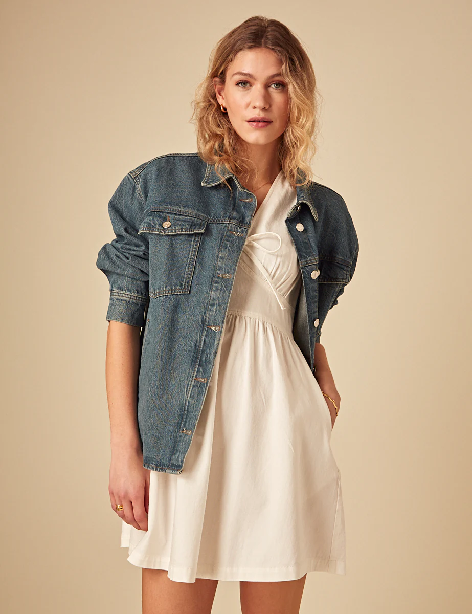 Cream Denim Astra Mini Dress - Image 3