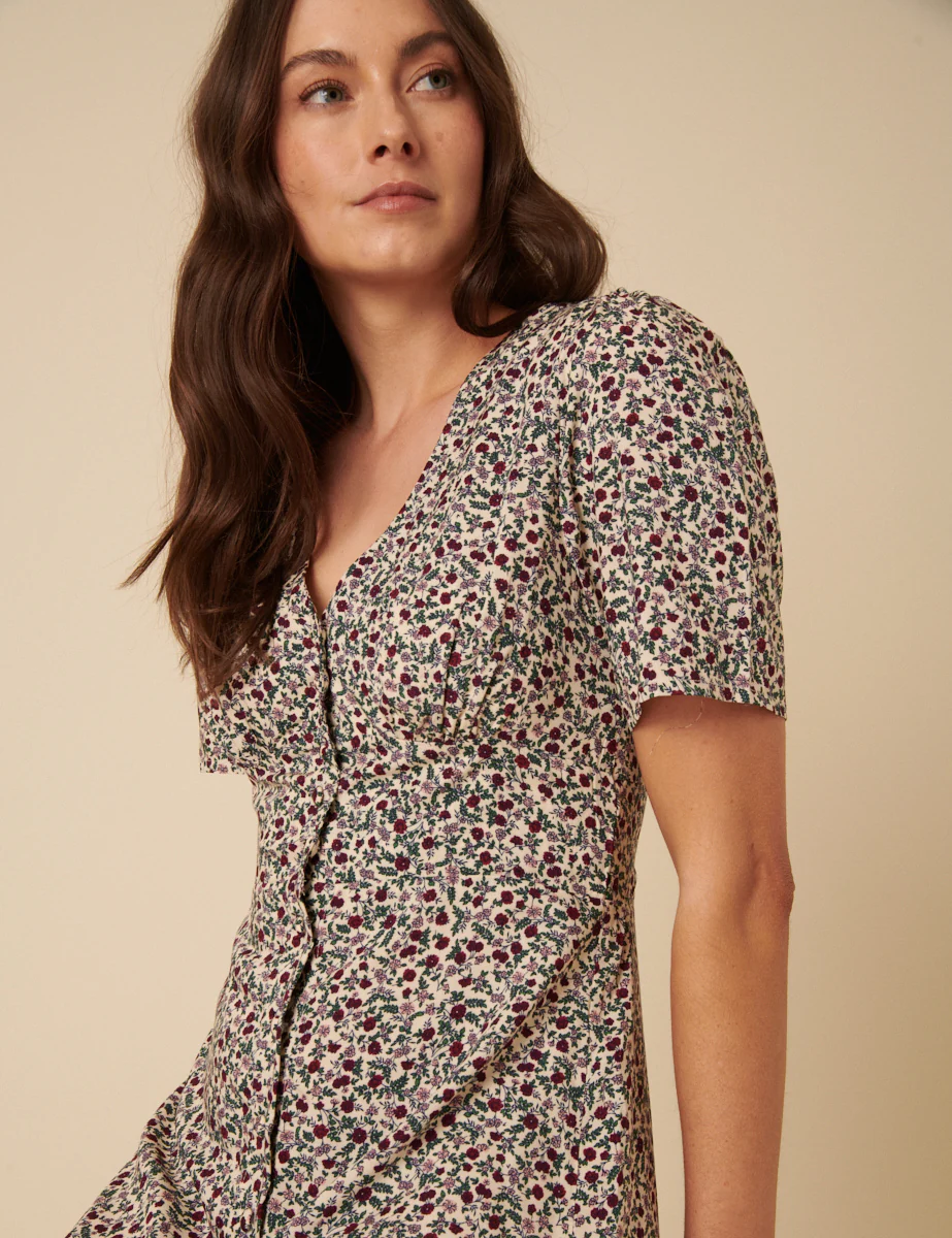 Cream Ditsy Floral Alexa Midi Dress - Image 2