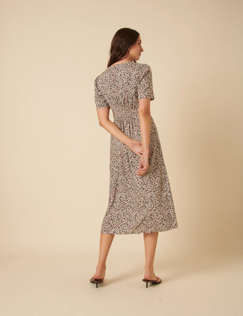 Cream Ditsy Floral Alexa Midi Dress - Image 4