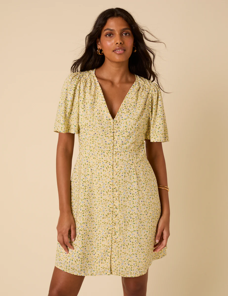 Butter Yellow Ditsy Floral Andie Mini Dress - Image 2