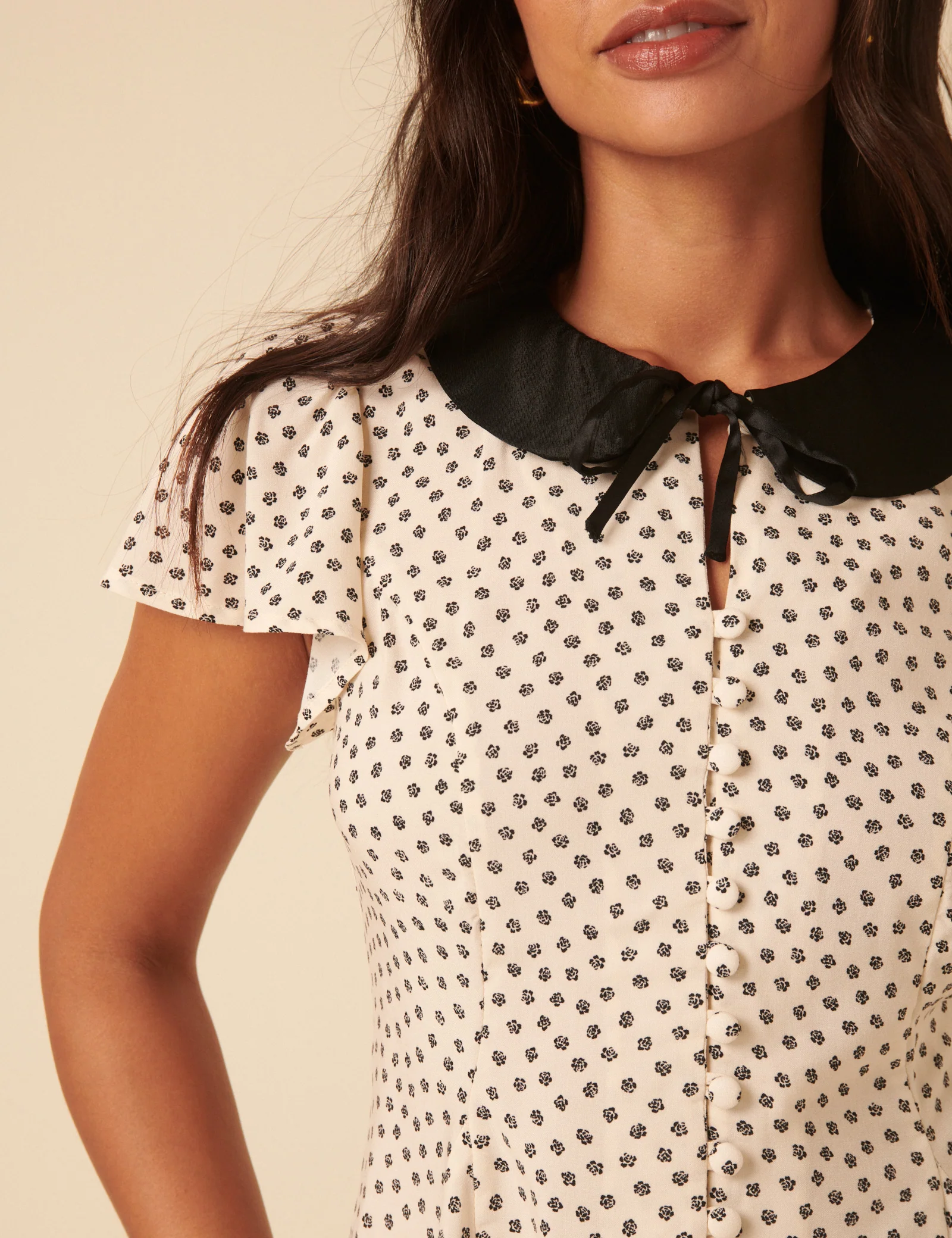 Cream Ditsy Floral Collared Blouse - Image 3