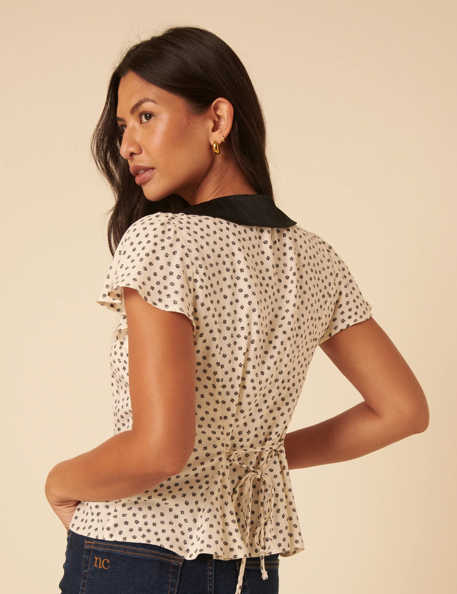 Cream Ditsy Floral Collared Blouse - Image 4