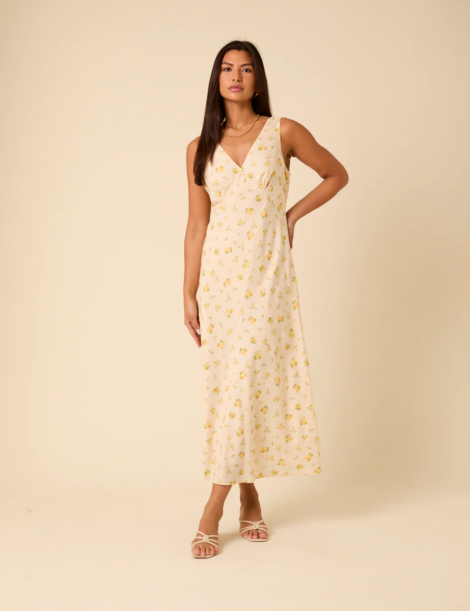 Cream Ditsy Floral Helena Midi Dress