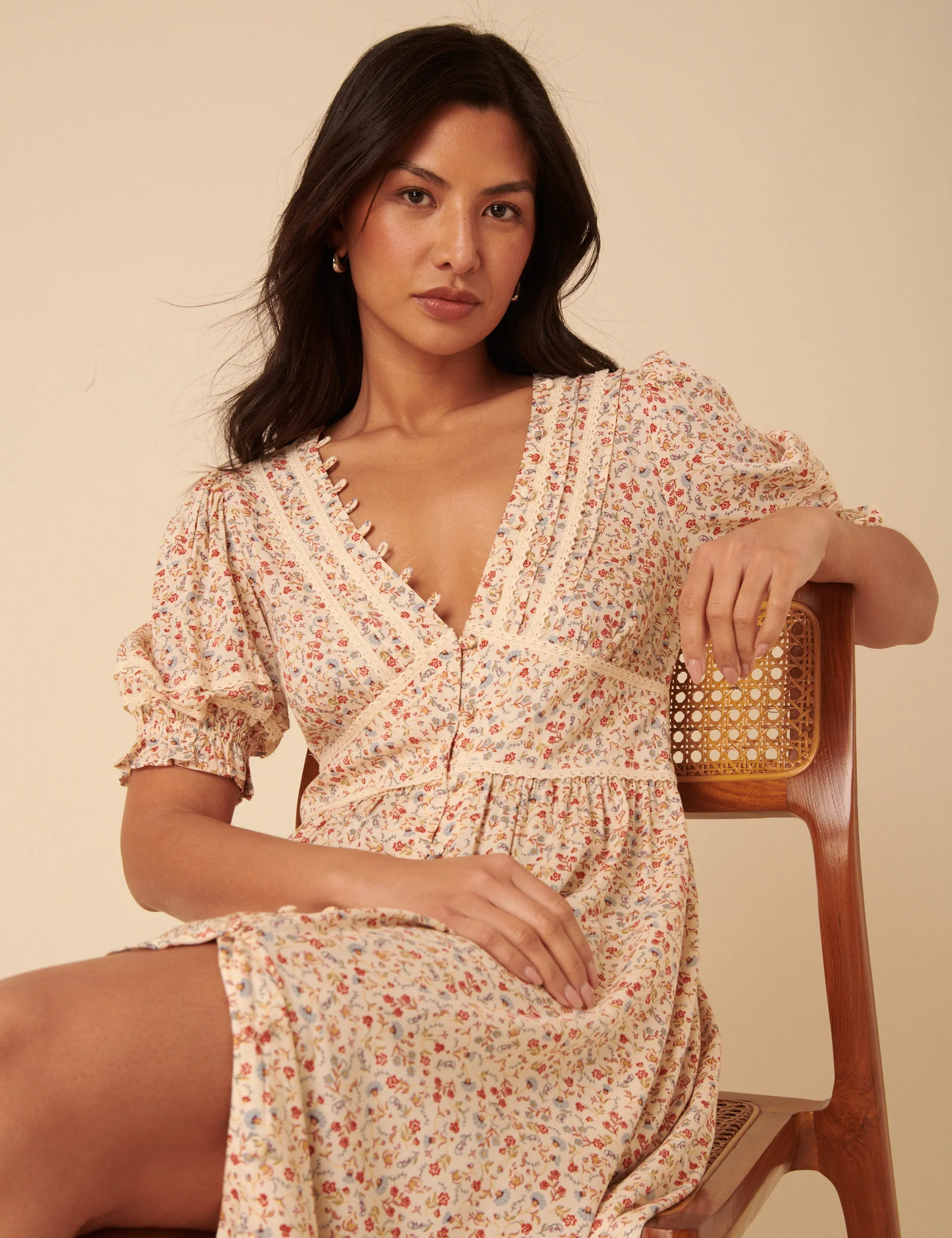Cream Ditsy Floral Saffy Midi Dress - Image 2