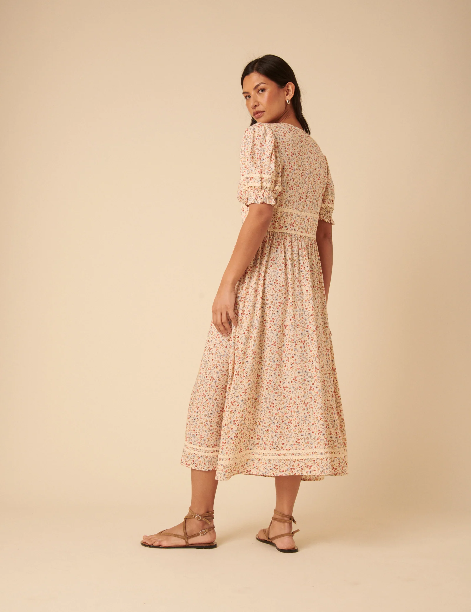 Cream Ditsy Floral Saffy Midi Dress - Image 5