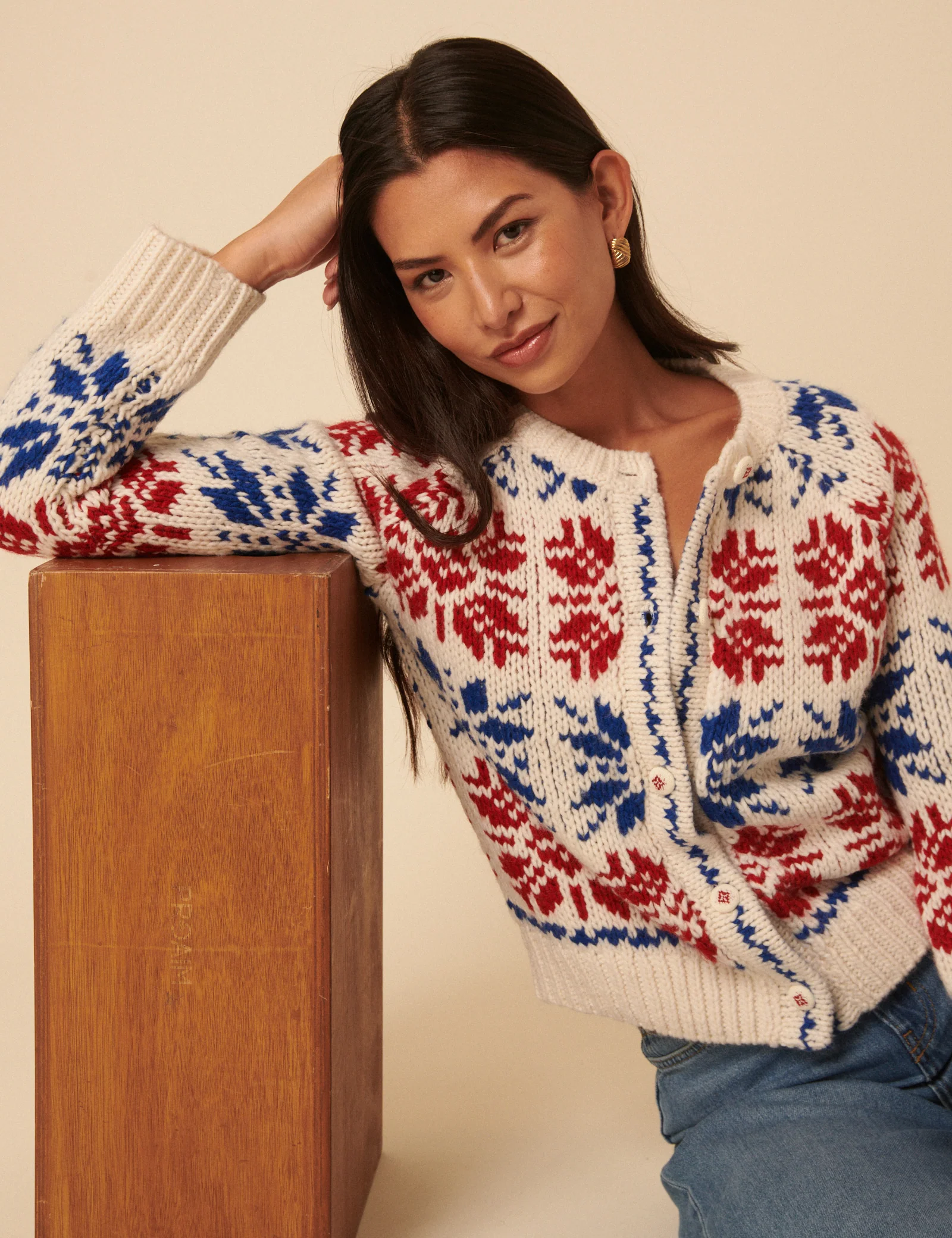 Cream Fair Isle Chunky Knit Cardigan - Image 2