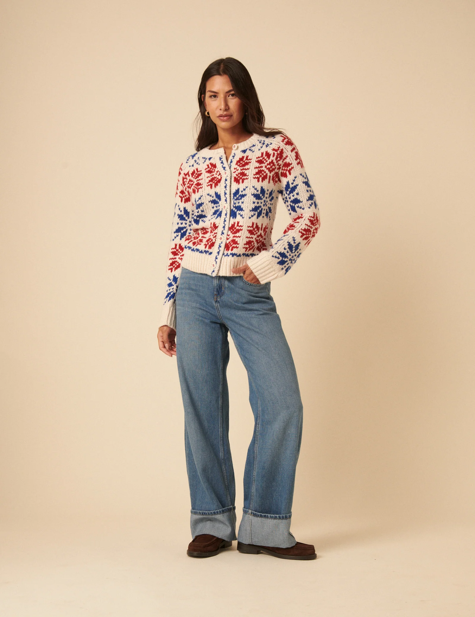 Cream Fair Isle Chunky Knit Cardigan - Image 4