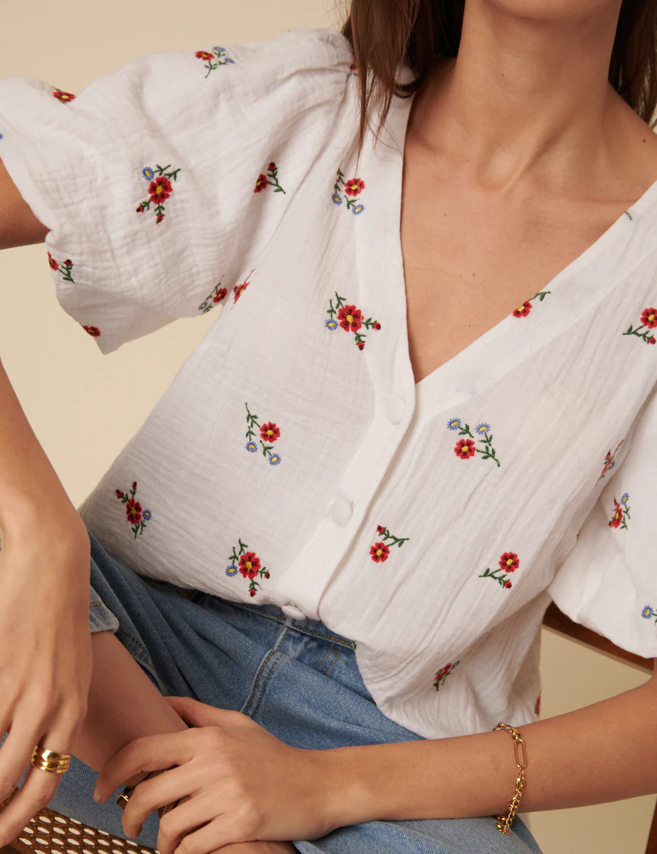 Cream Floral Embroidered Top - Image 2