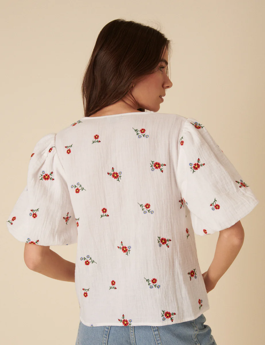 Cream Floral Embroidered Top - Image 4