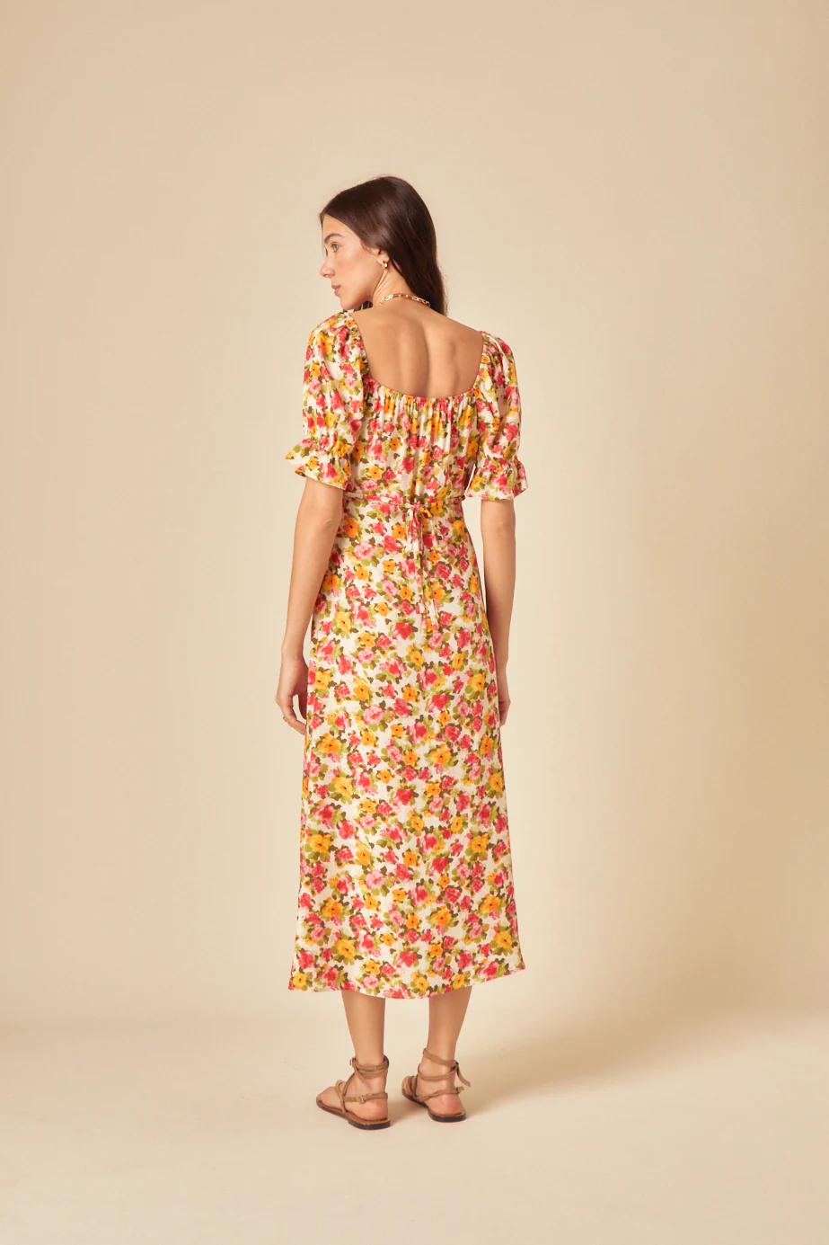Cream Floral Print Rye Midi Dress - Image 5