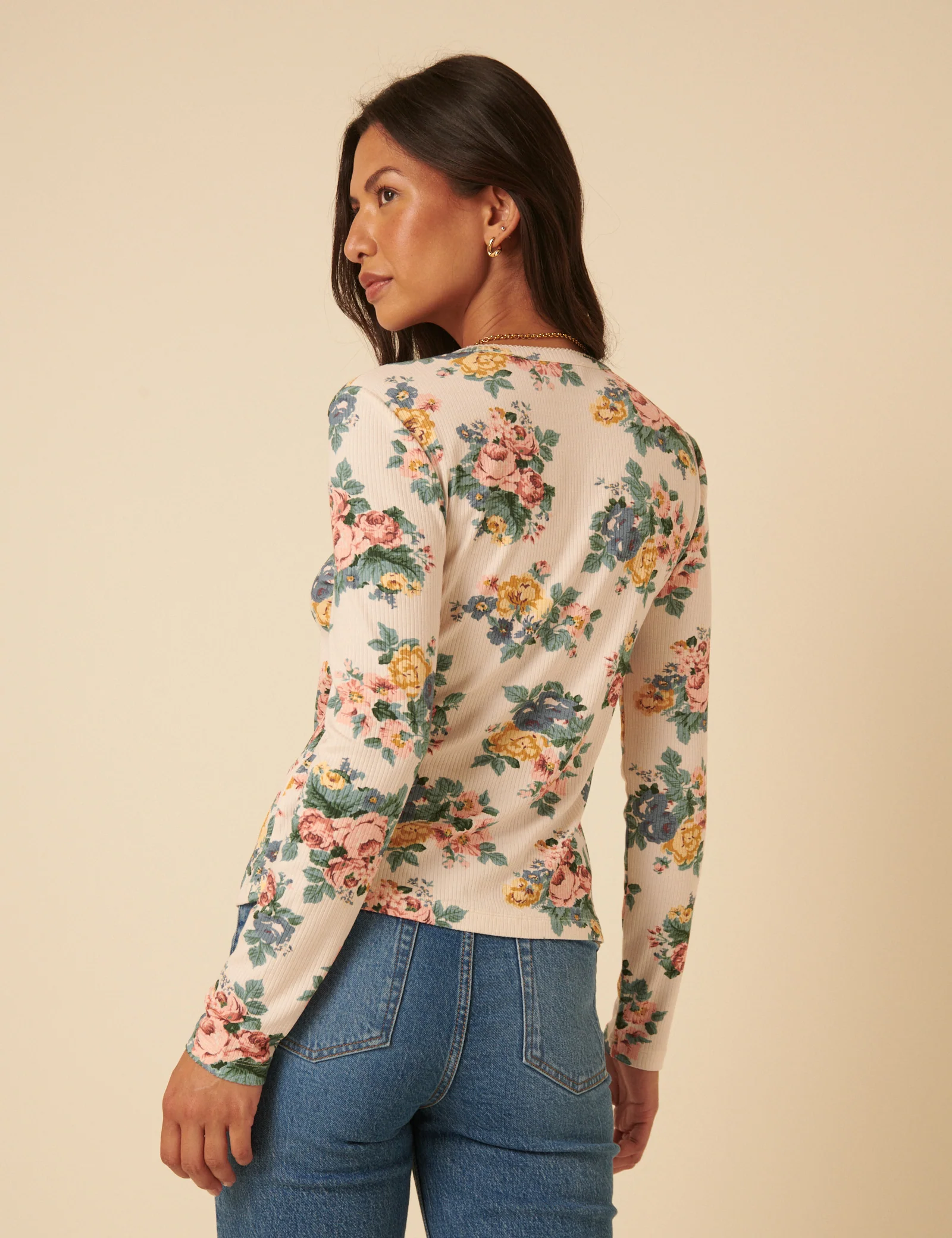 Cream Floral Printed Cardigan - Image 4