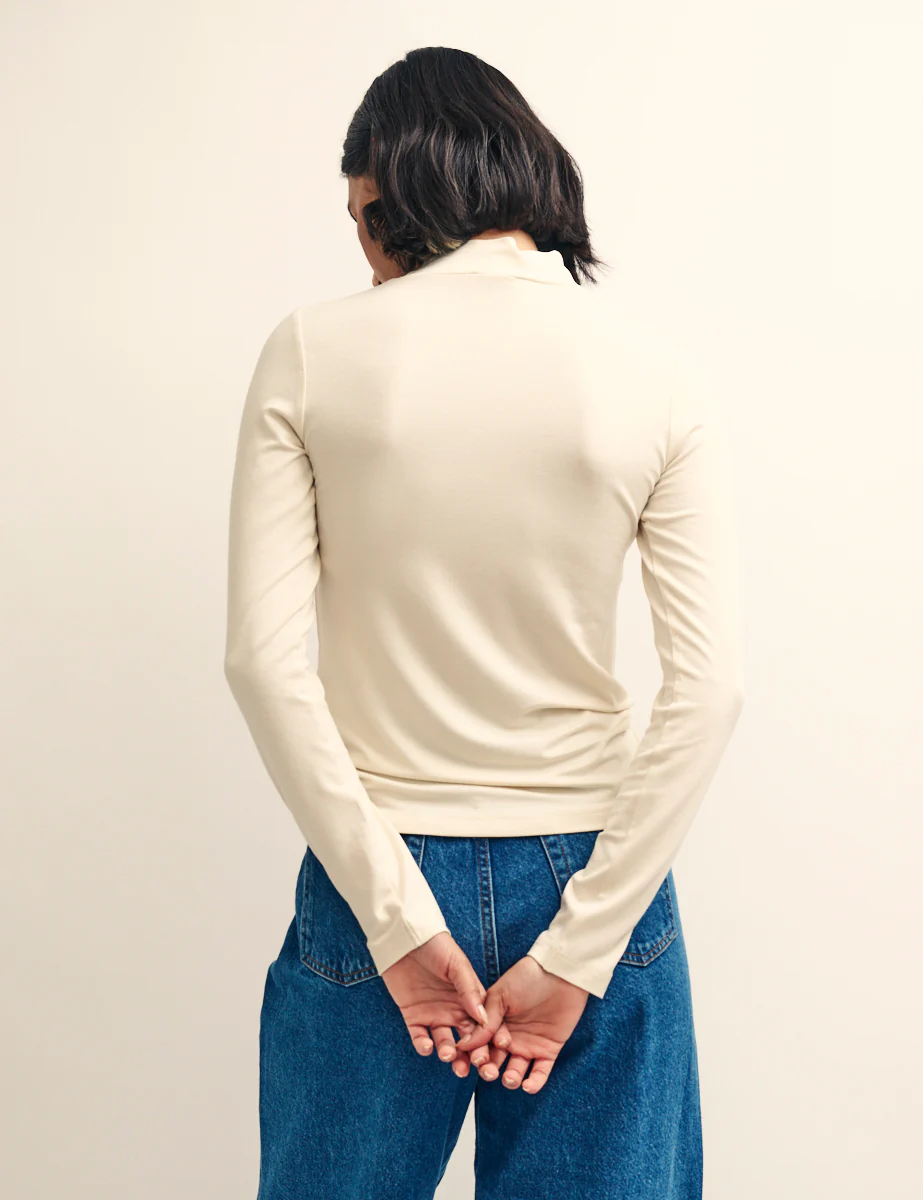 Cream Funnel Neck Long Sleeve Top - Image 4