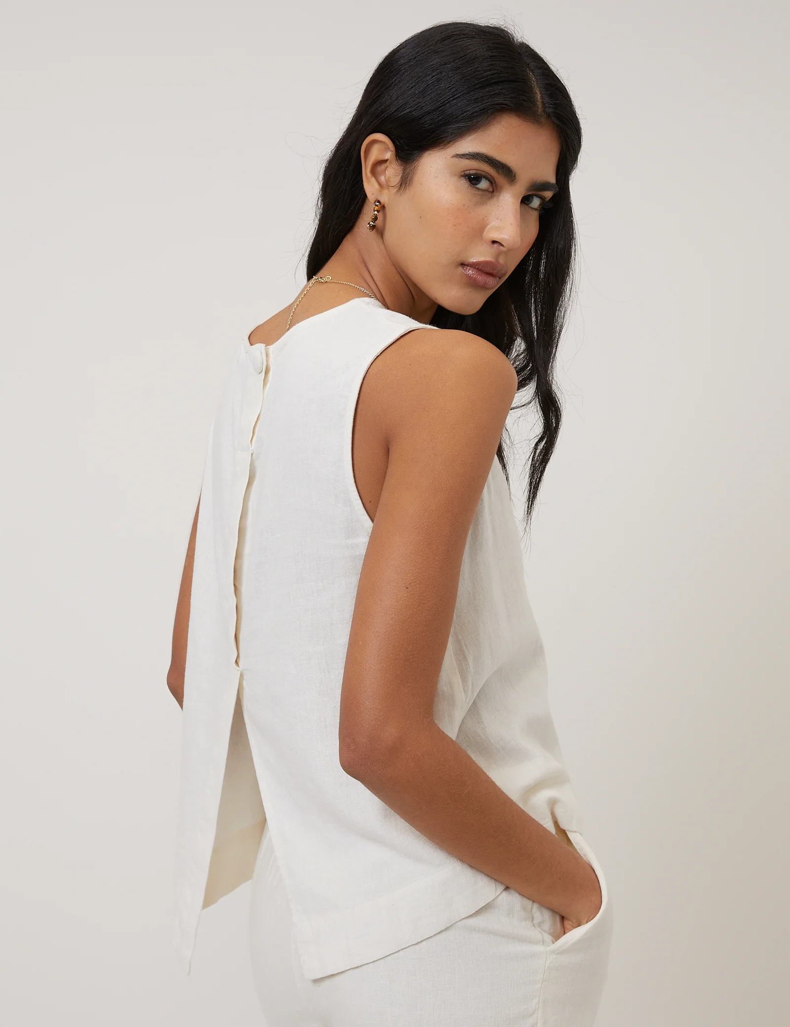 Cream Linen-blend Swing Top - Image 2