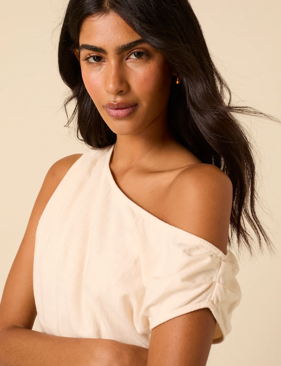 Cream One Shoulder Top - Image 2