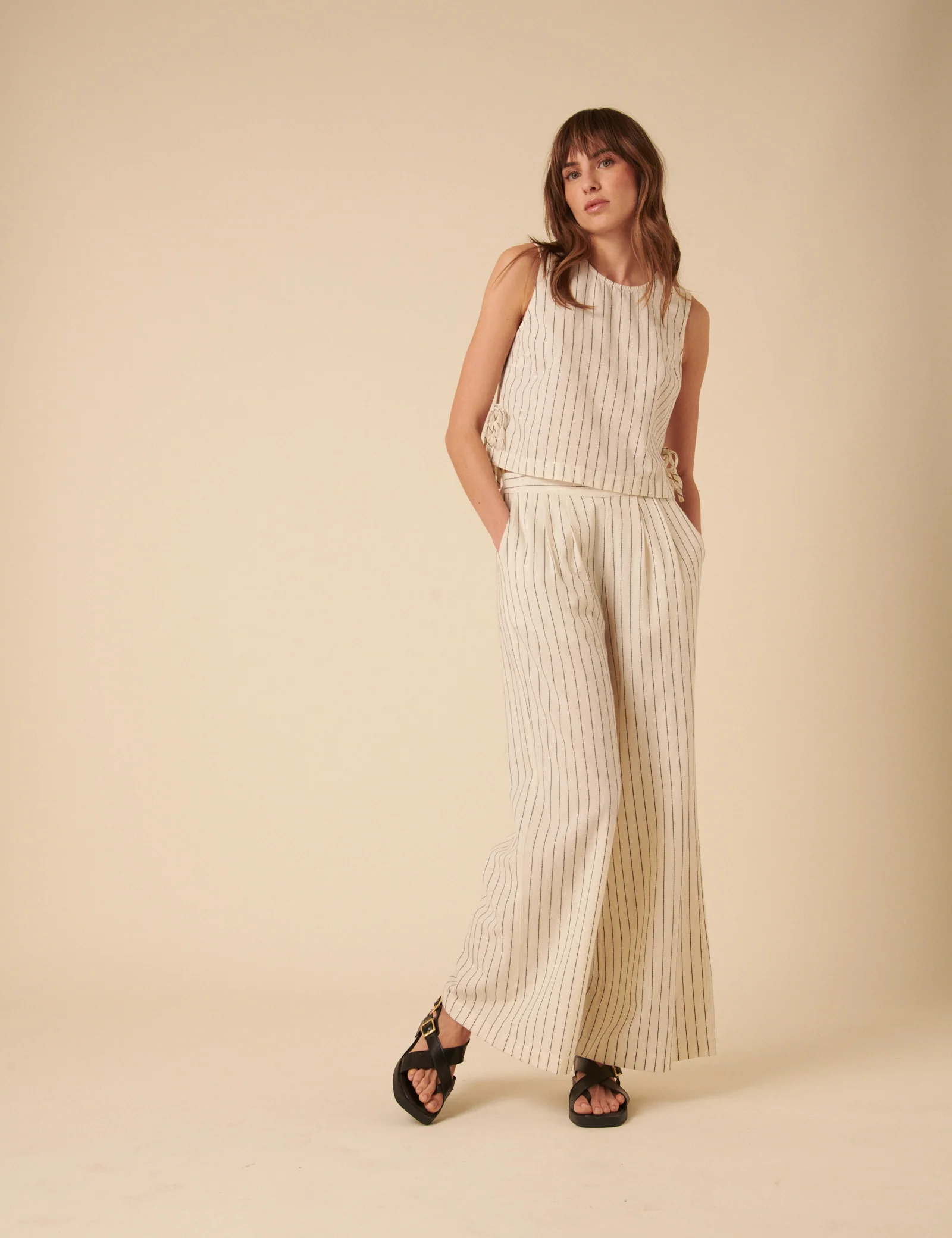 Cream Pinstripe Swing Top - Image 3
