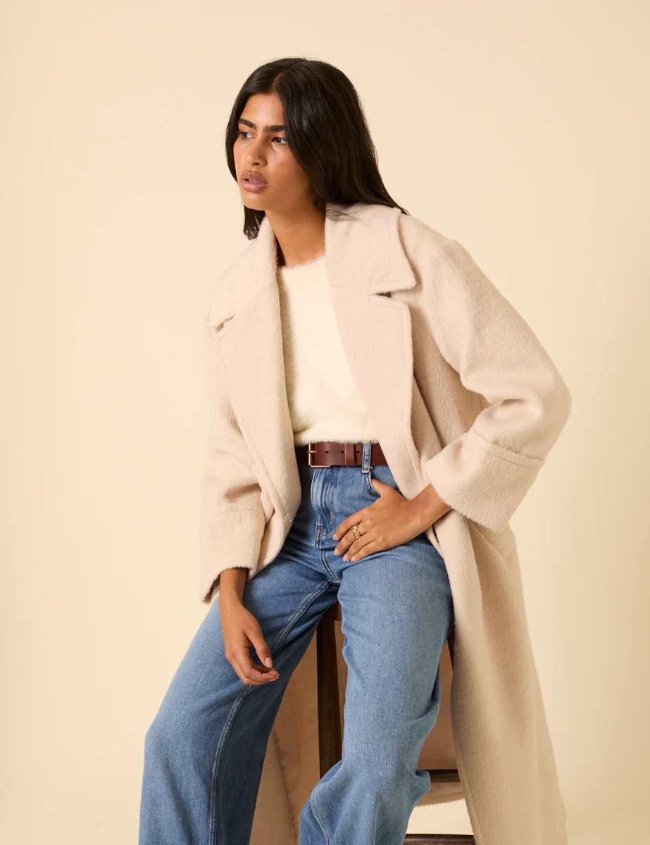 Cream Relaxed Brushed Coat - Image 2