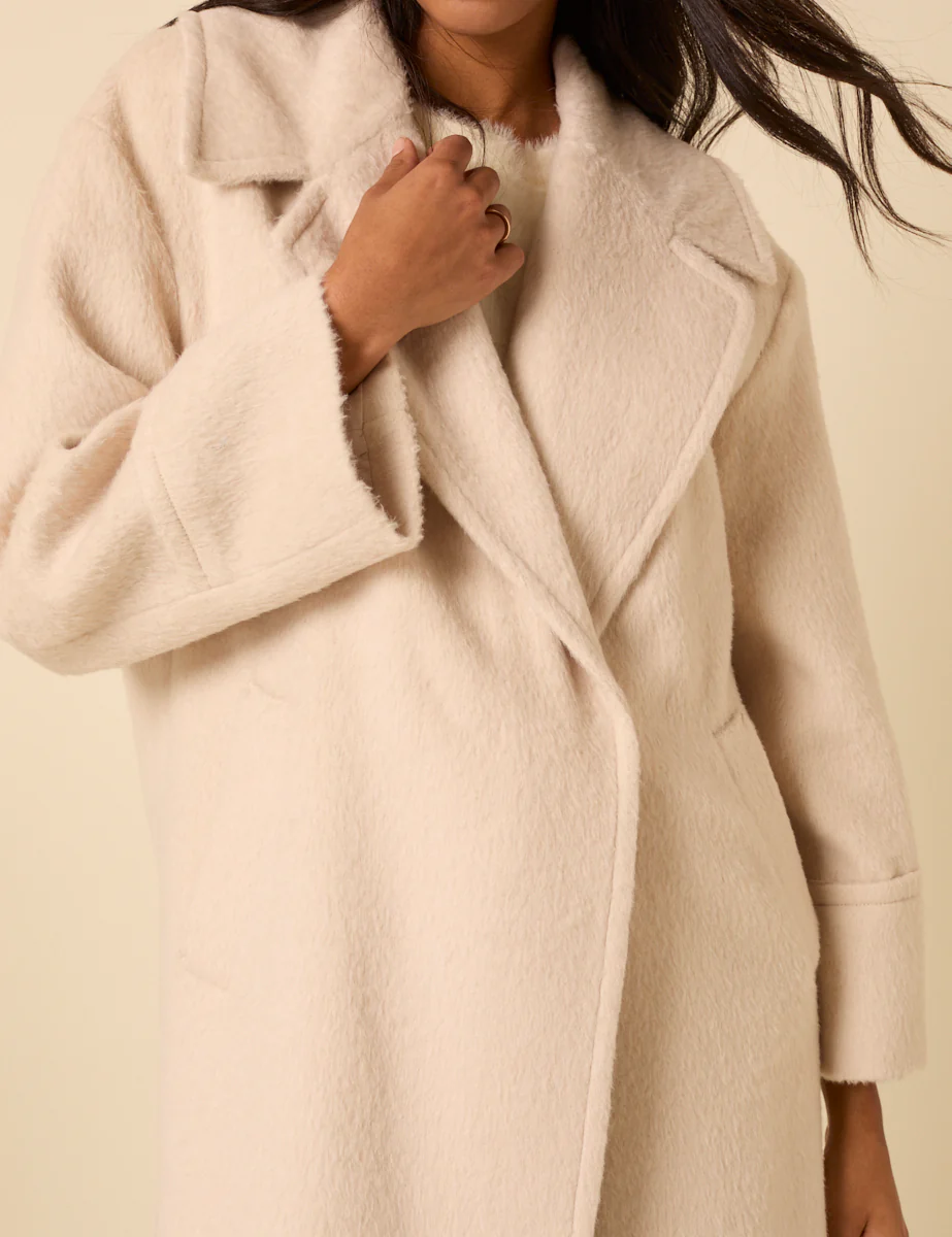 Cream Relaxed Brushed Coat - Image 3
