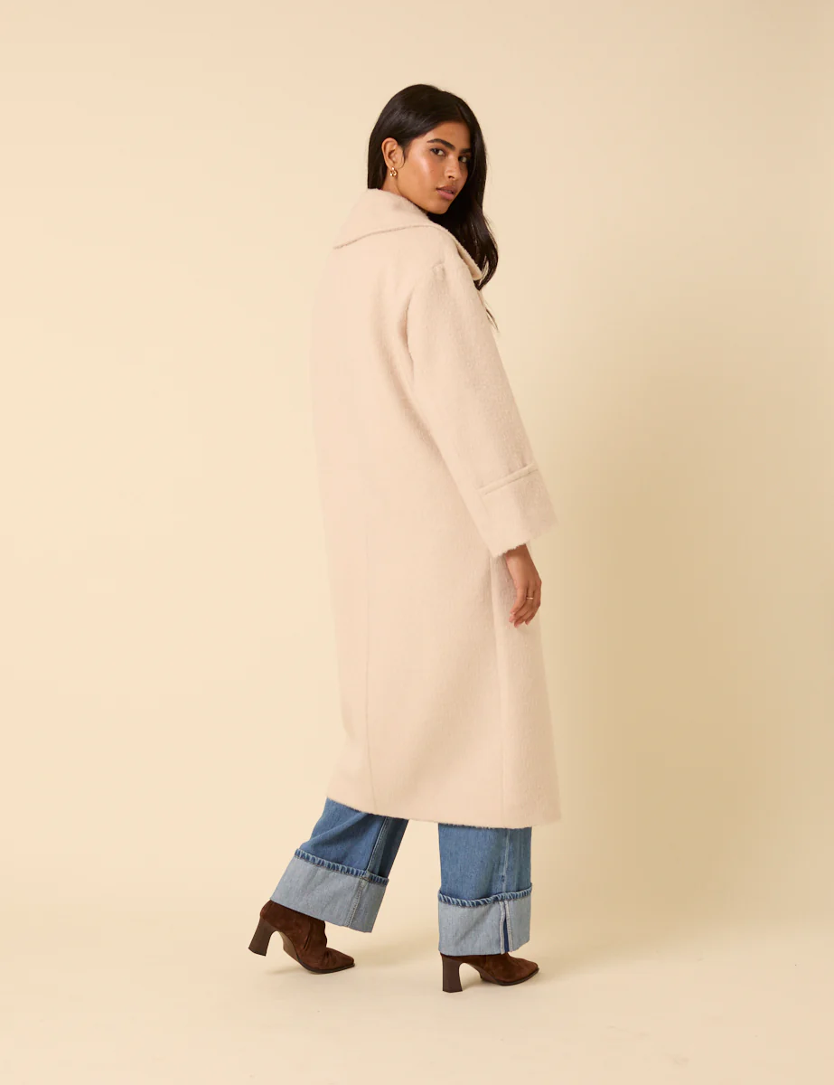 Cream Relaxed Brushed Coat - Image 5
