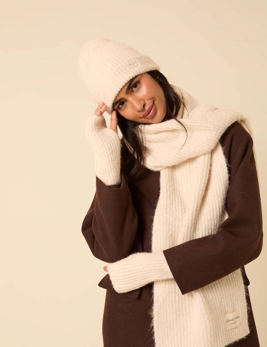 Cream Ribbed Beanie Hat - Image 3