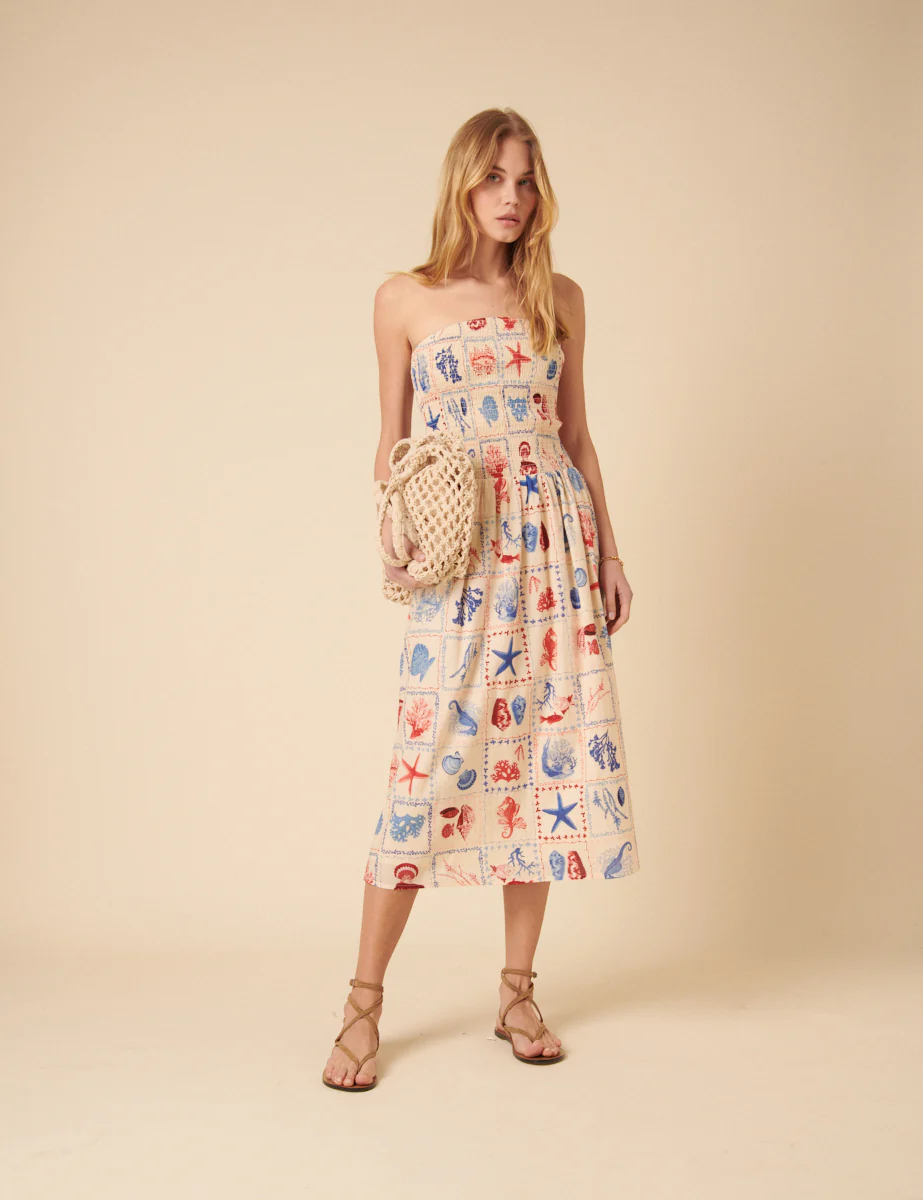 Cream Shell Print Sylvia Midi Dress - Image 3