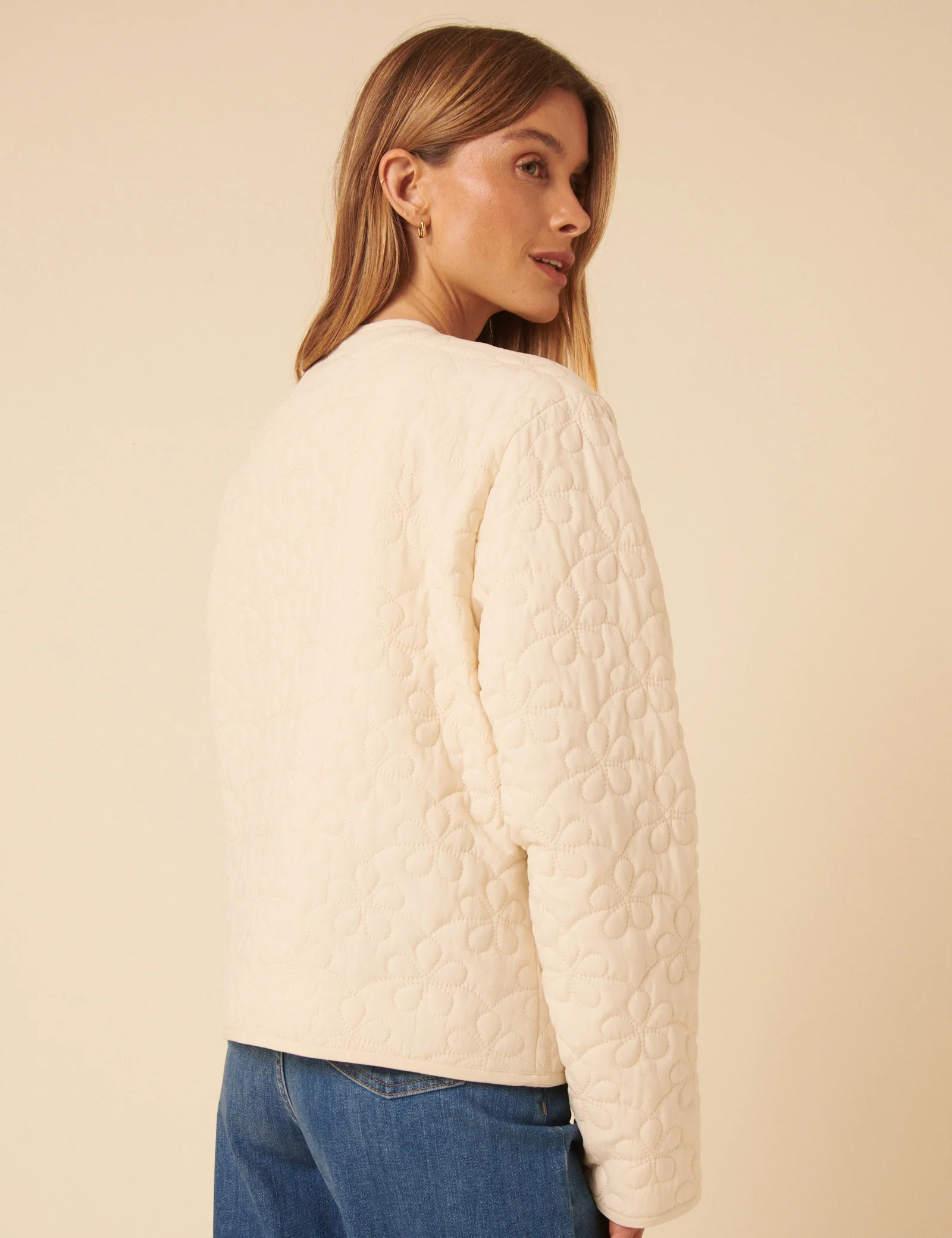 Cream Tie-Front Quilted Jacket - Image 5