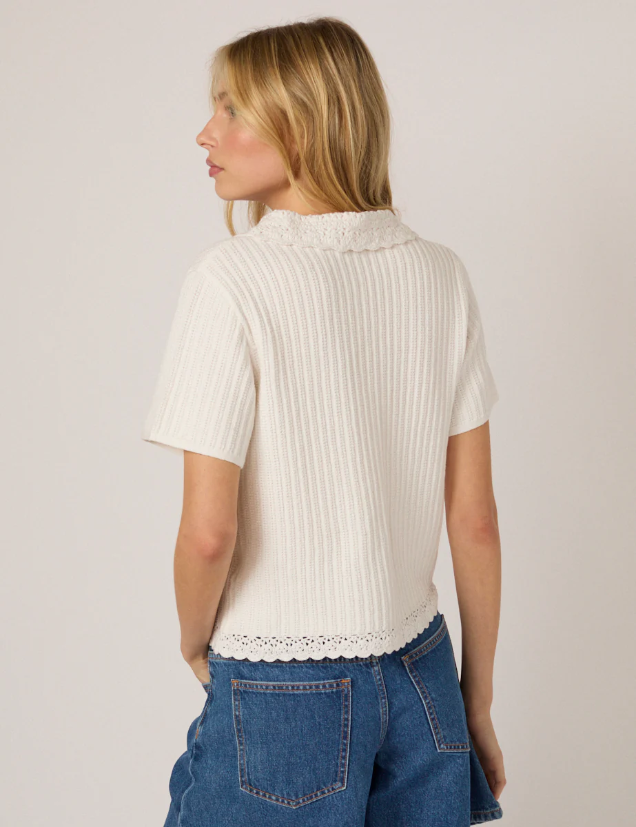 White Crochet Collar Shirt - Image 5