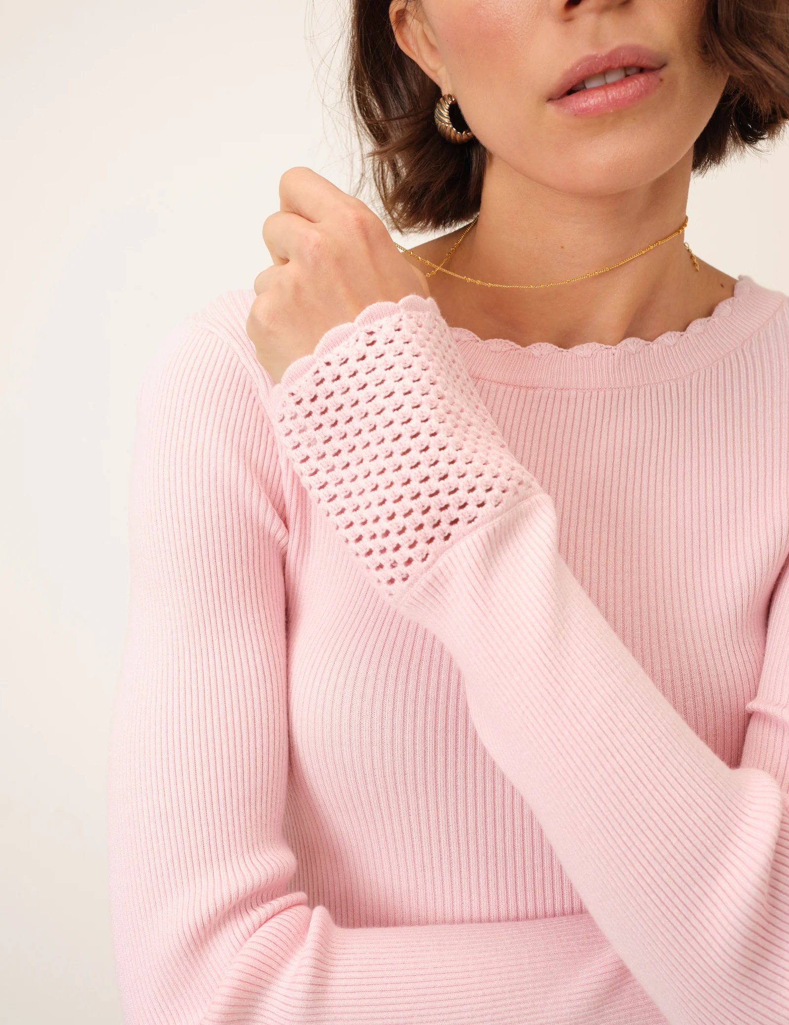 Pink Knitted Crochet Cuff Top - Image 3