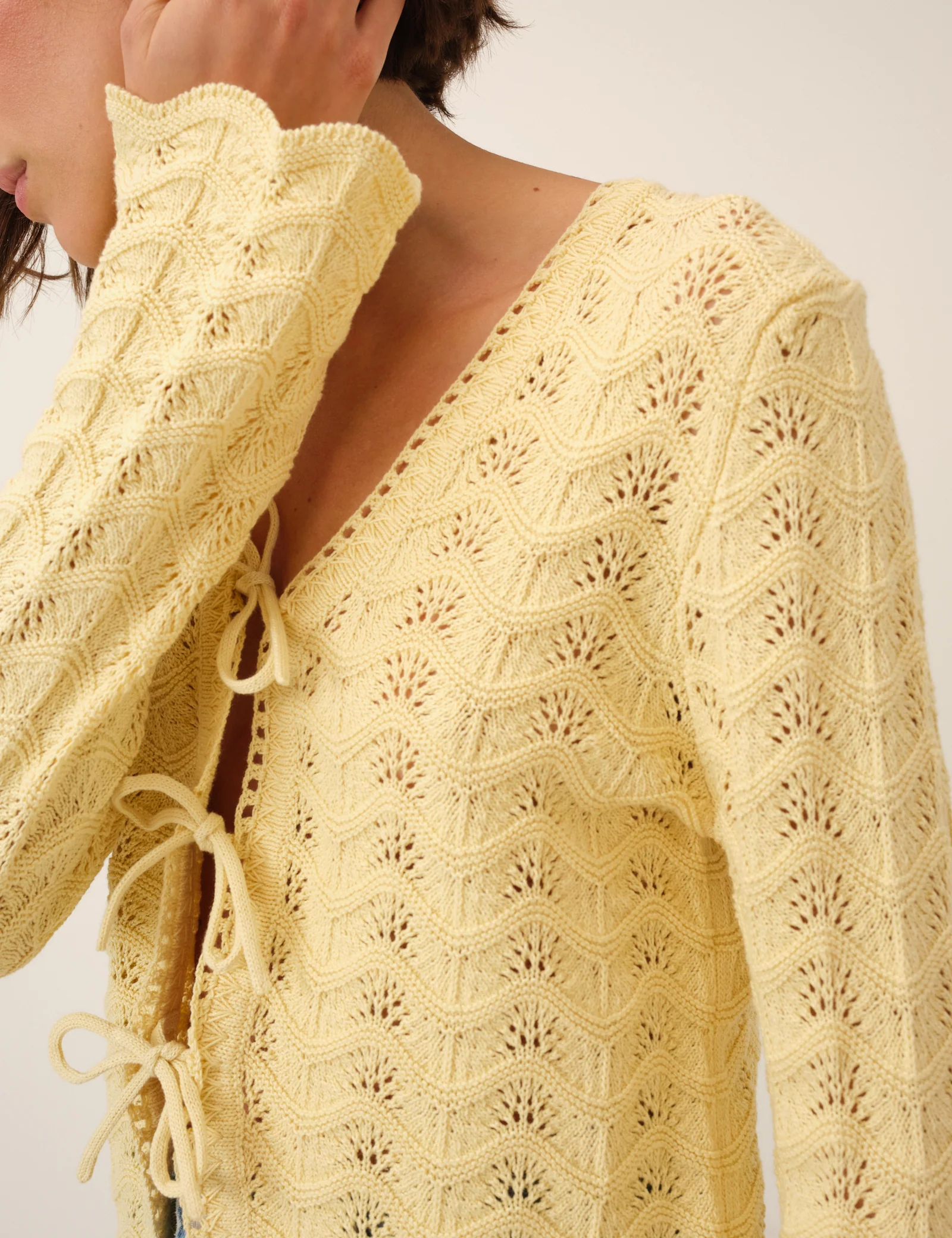 Butter Yellow Pointelle Knit Cardigan