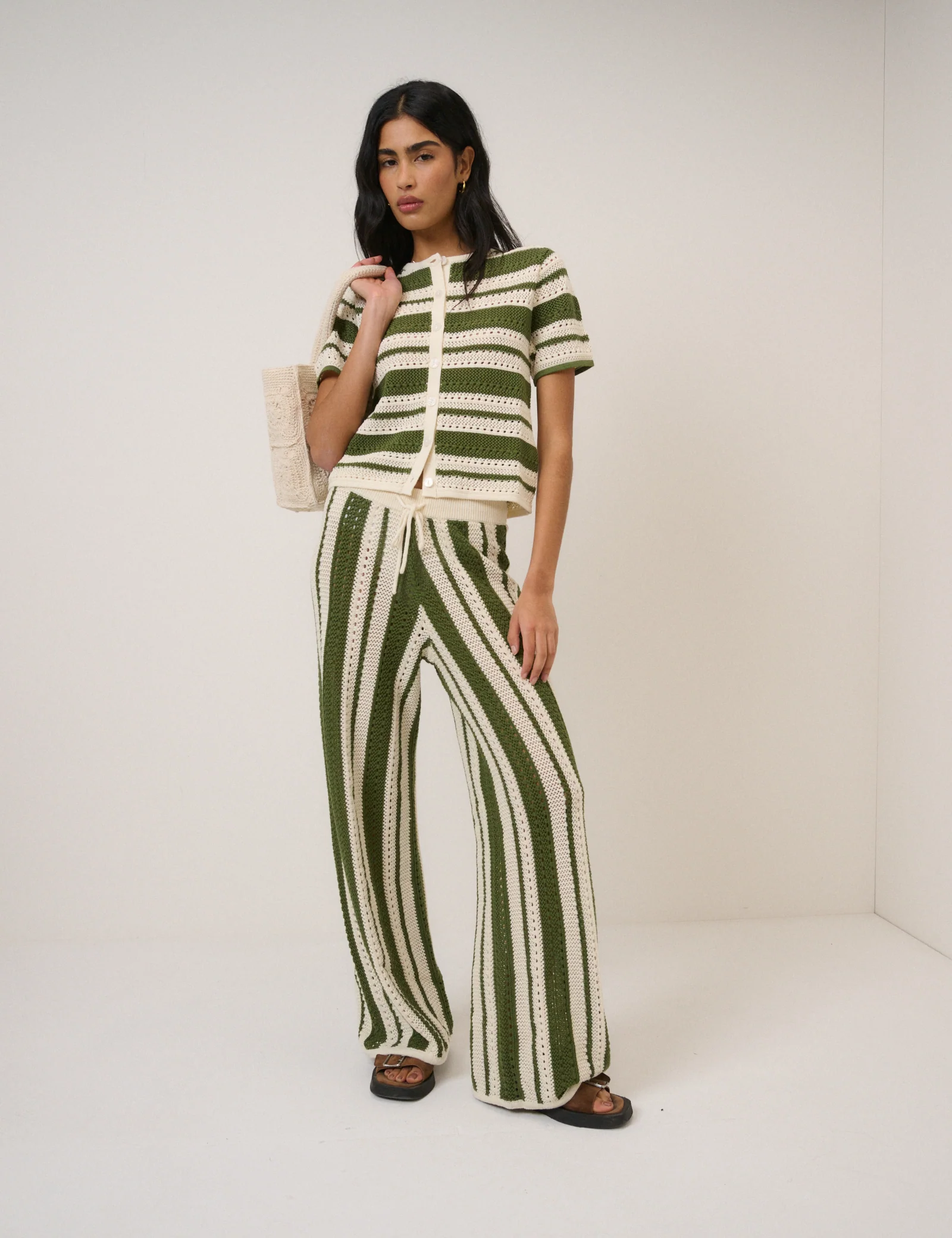 Green Striped Crochet Cardigan - Image 2