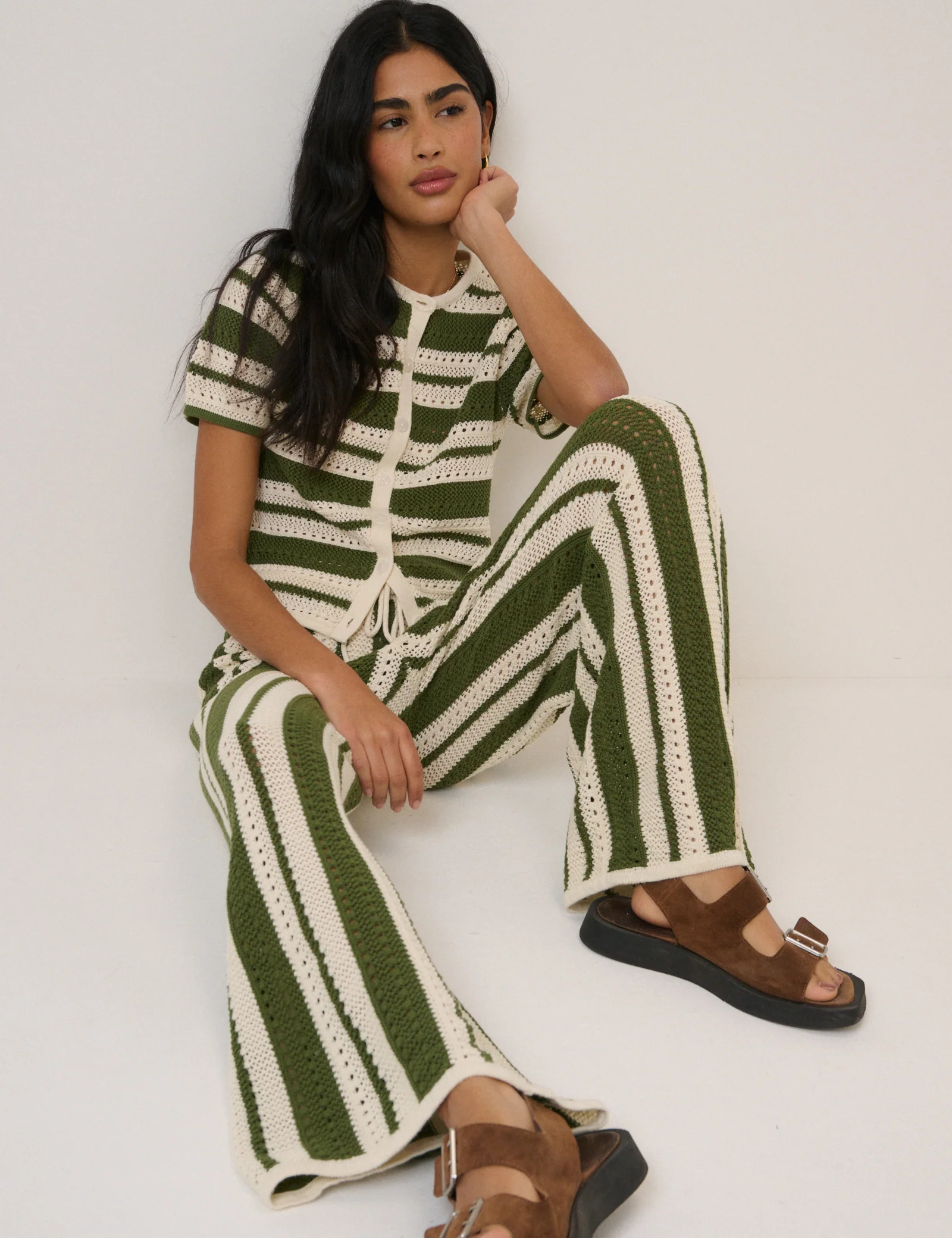 Green Striped Crochet Cardigan - Image 3