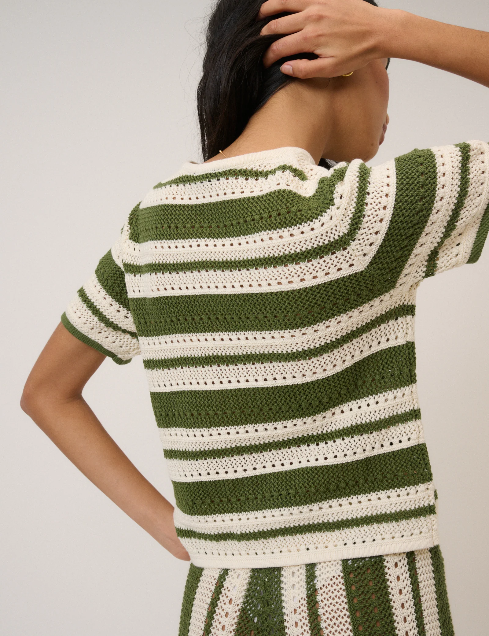 Green Striped Crochet Cardigan - Image 4