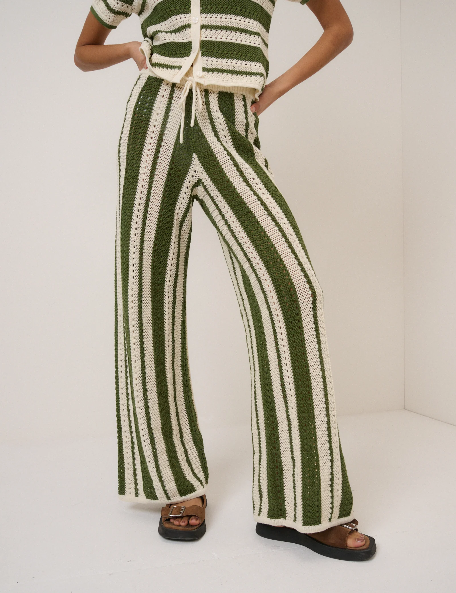 Green Crochet Striped Trousers - Image 3