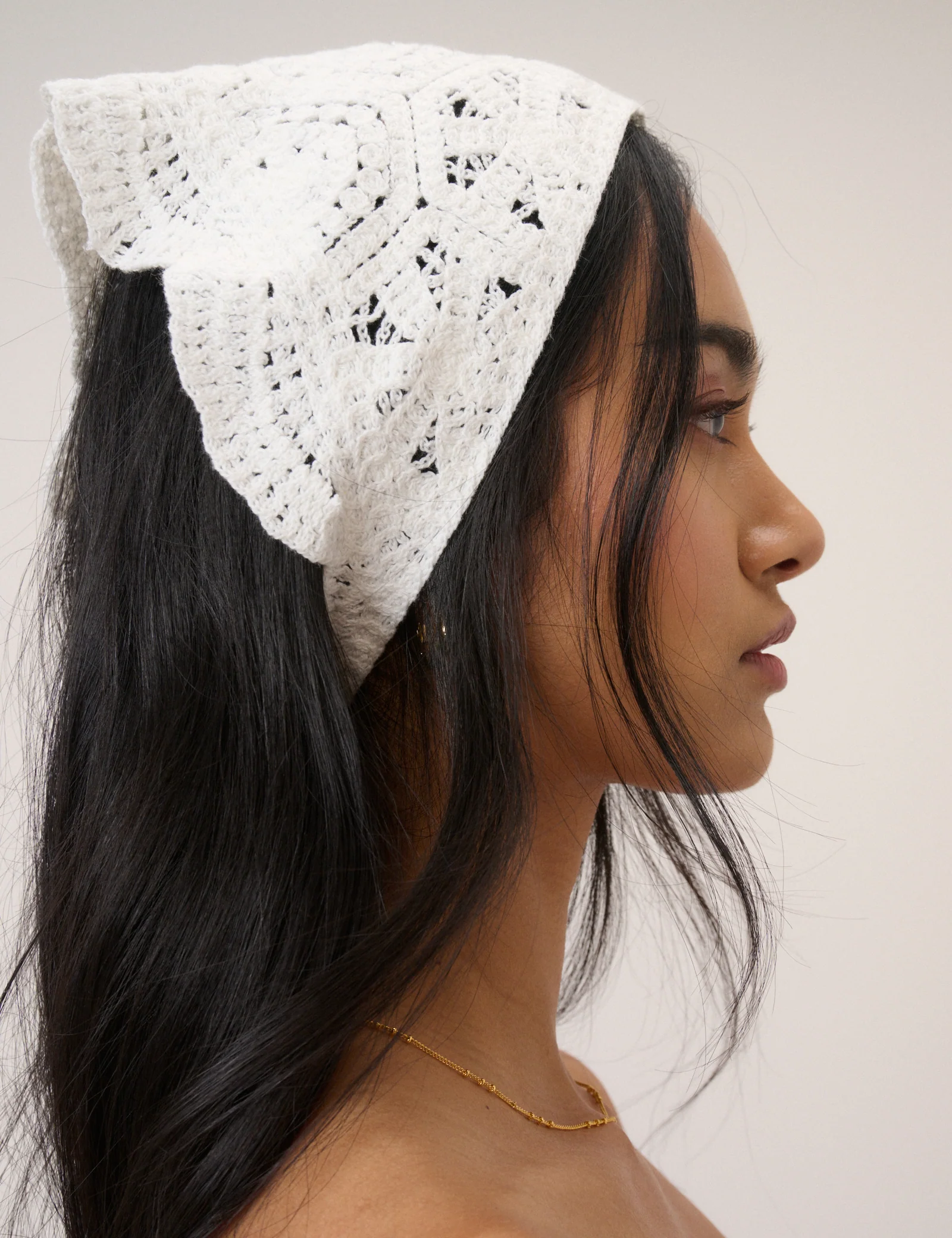 White Crochet Triangle Scarf - Image 2