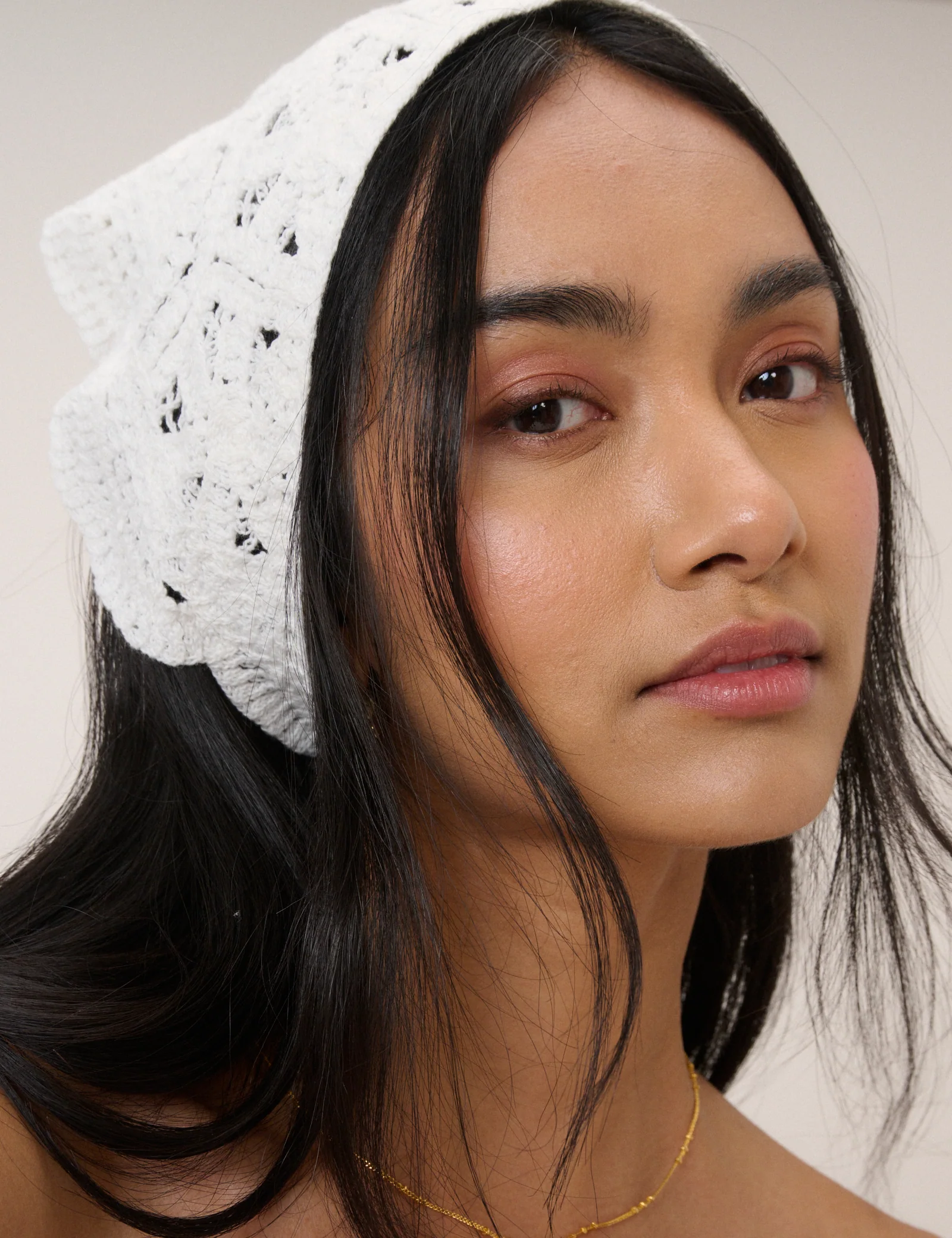 White Crochet Triangle Scarf - Image 3