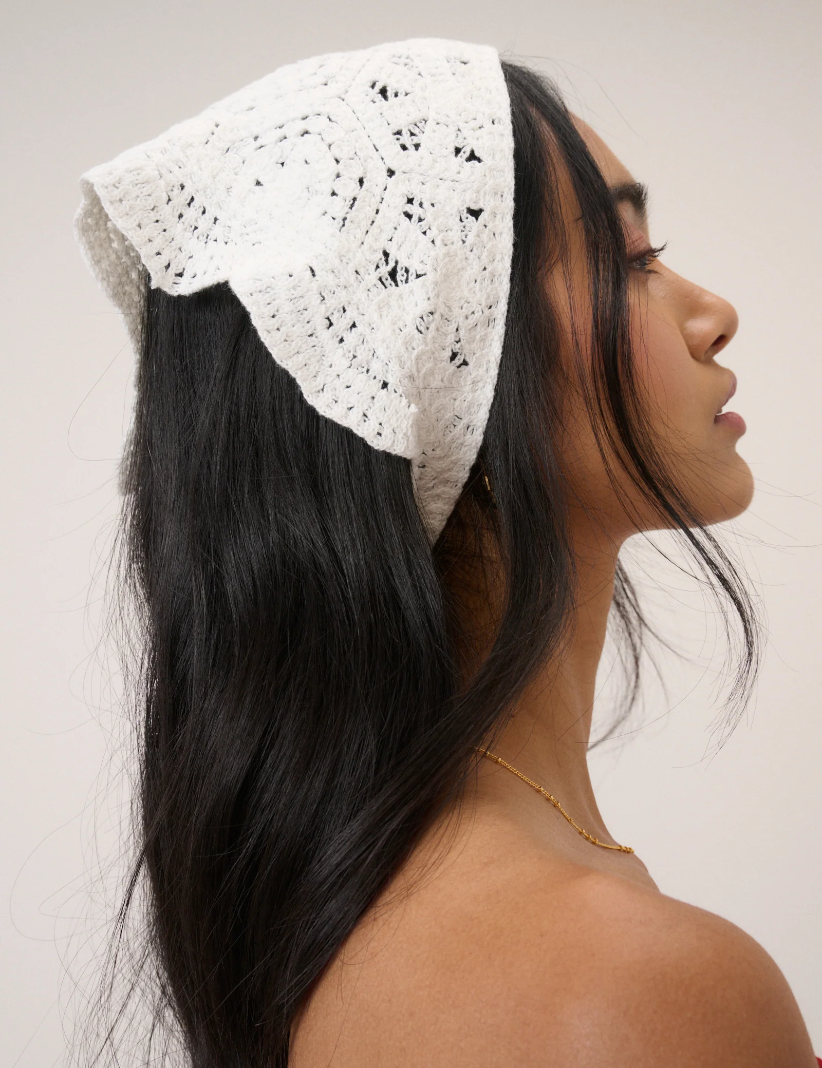 White Crochet Triangle Scarf - Image 4